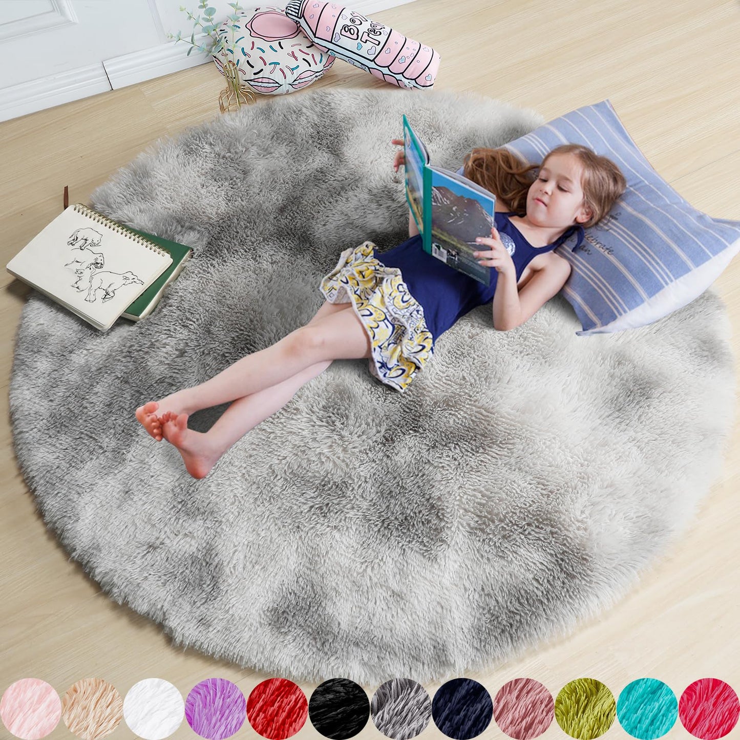 Pink Round Area Rugs 6Ft for Bedroom Living Room, Big Fluffy Shag Circle Rug for Kids Playroom, Cute Preppy Room Decor for Teen Girls, Cozy Fuzzy Furry Plush Carpets for Baby Nursery, Dorm, Classroom