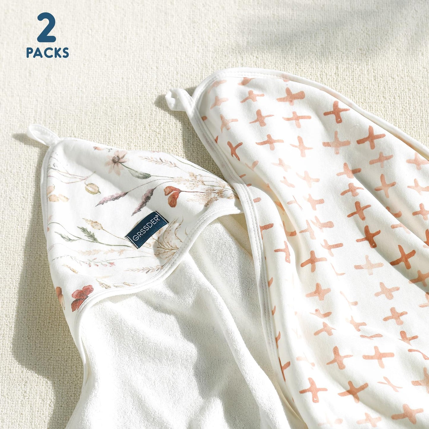 GRSSDER Baby Hooded Towel 2 Pack for Newborn, Super Soft Bath Towels with Original Design, Ultra Absorbent Knit Terry, Large Toddler Towels with Hood for Girls, Shower Gifts for Infant, 34"x 34"