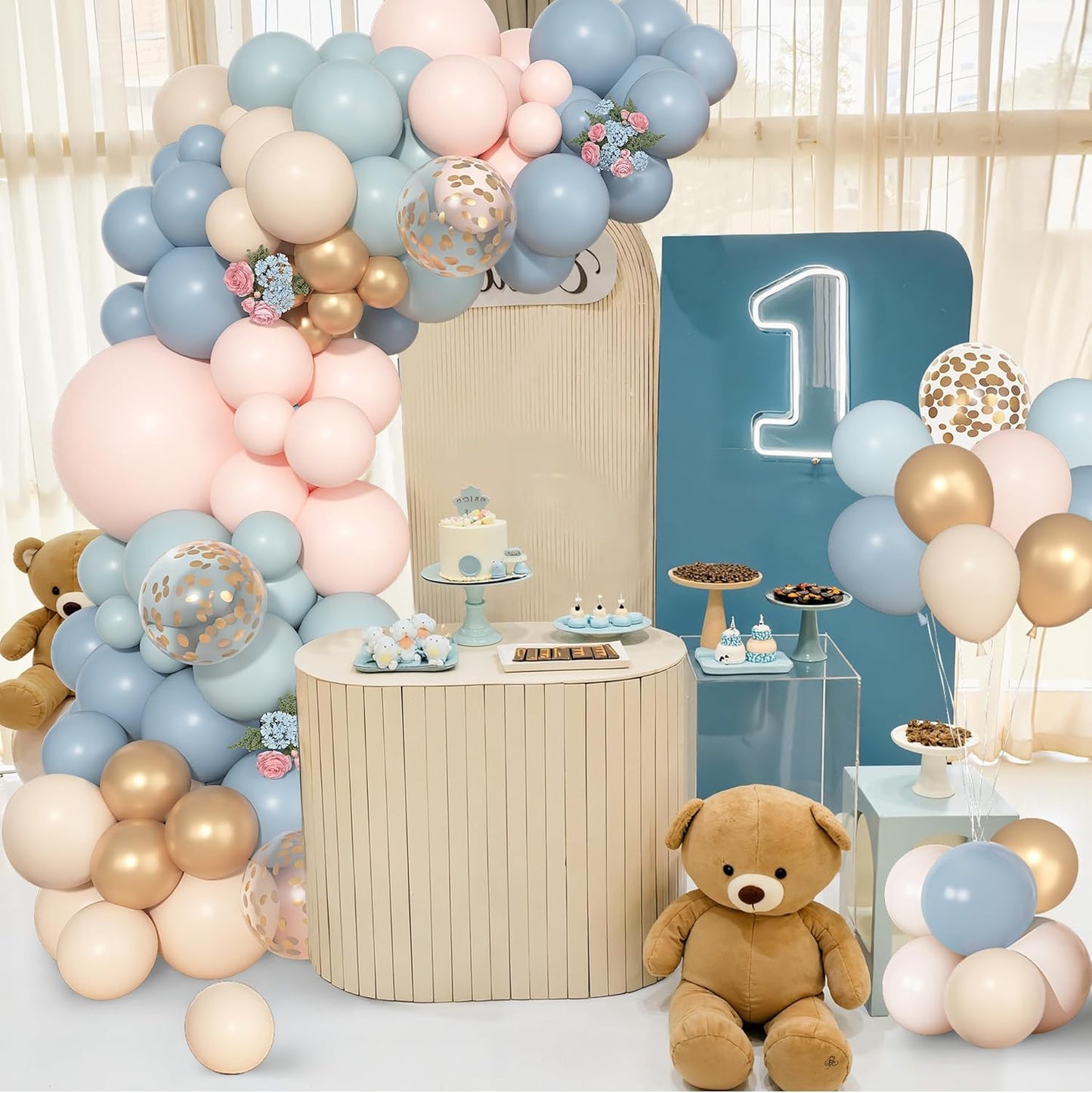 Ouddy Life 157 Pcs Boho Dusty Pink Balloons Arch Garland Kit, Blush Neutral Pink Sand White Metallic Gold Different Size Balloon for Girls Baby Shower Birthday Wedding Gender Reveal Party Decorations