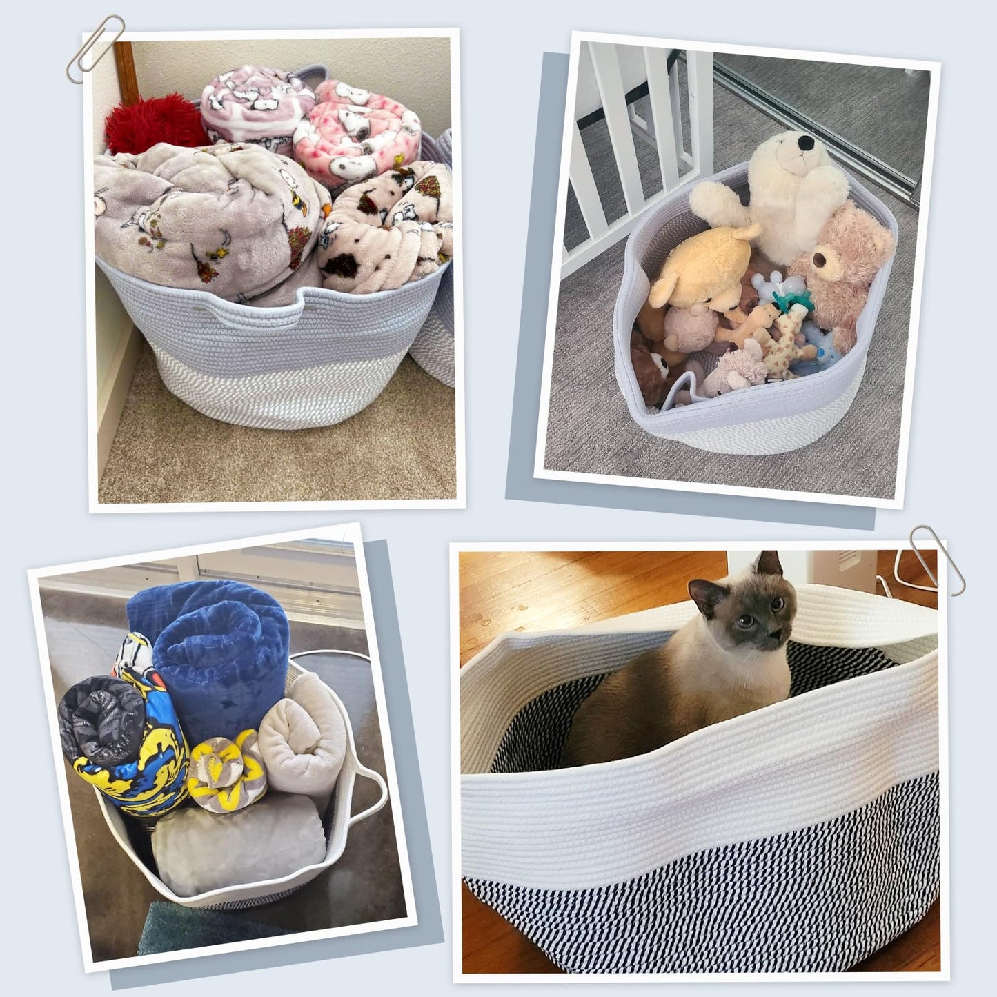 INDRESSME XXXLarge Cotton Rope Basket 21.7" x 21.7" x 13.8" Woven Baby Laundry Blanket Basket Toy Baskets with Handle Storage Comforter Cushions Thread Laundry Hamper