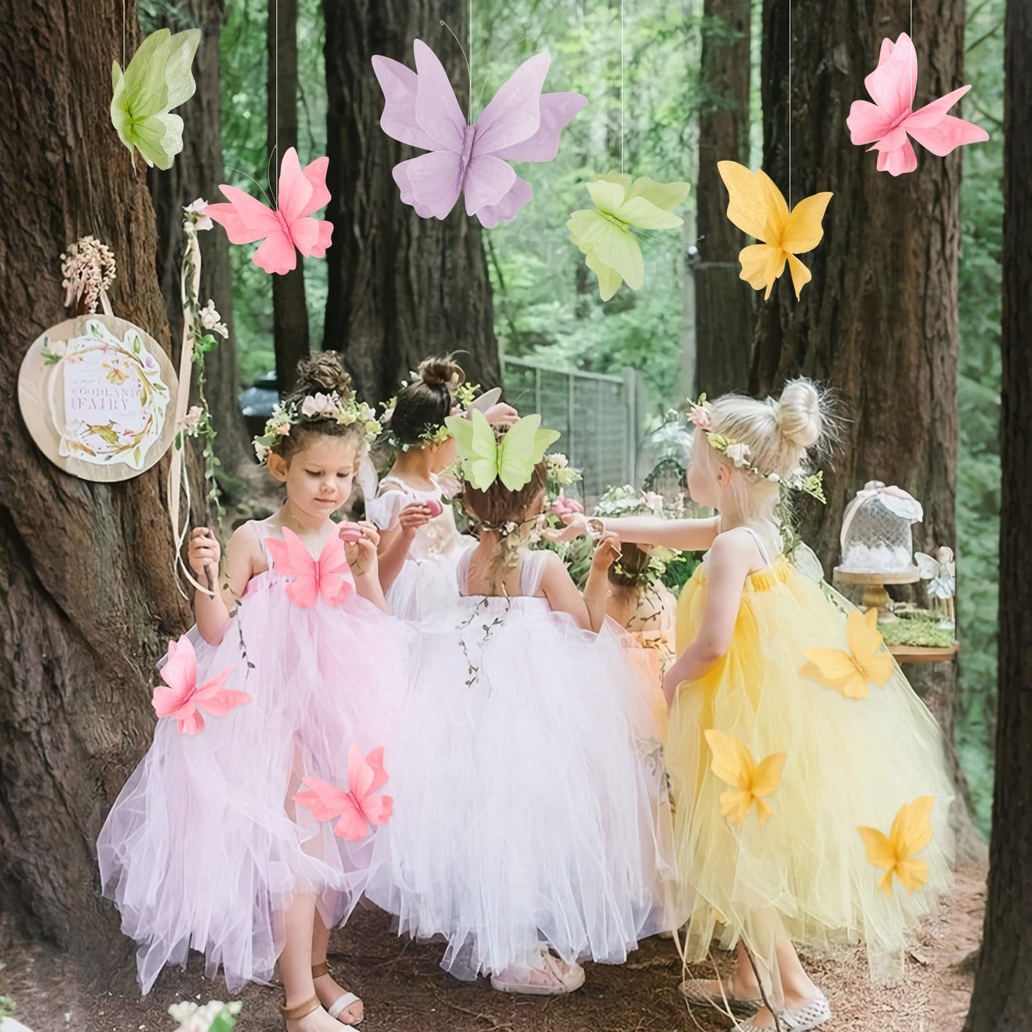 SUNBEAUTY Butterfly Party Decorations, 3D Paper Butterfly Decoration, Hanging Paper Butterfly for Baby Shower Decorations Girls, Women, Paper Flowers for Wall Decoration, Set of 4