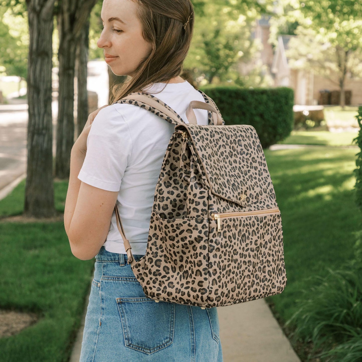 Freshly Picked Classic II Diaper Bag Backpack, Wipeable Vegan Leather With Changing Pad (Sage Green V2)