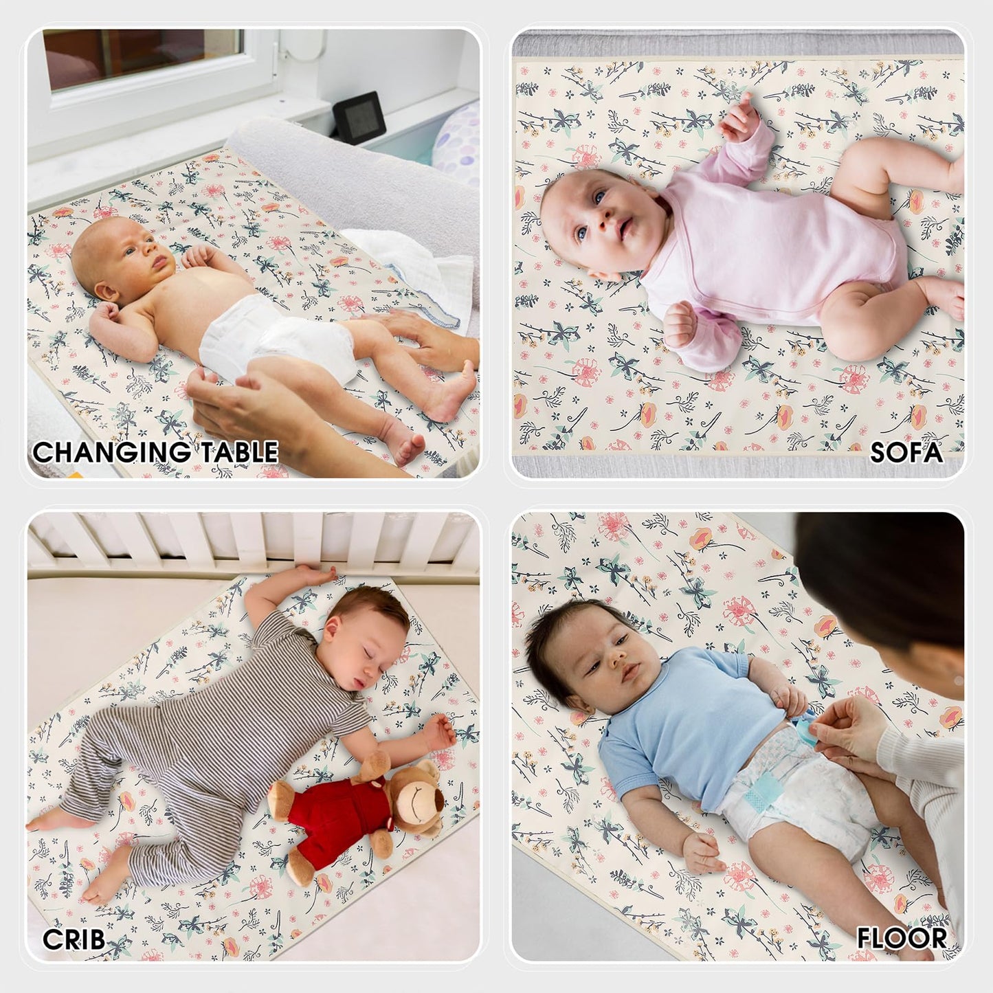 Vegan Leather Baby Changing Mat - Wipeable Portable Changing Pad, Foldable Travel Changing Mat for Baby, Newborns Toddlers Shower Gifts (Flower,20"*28")