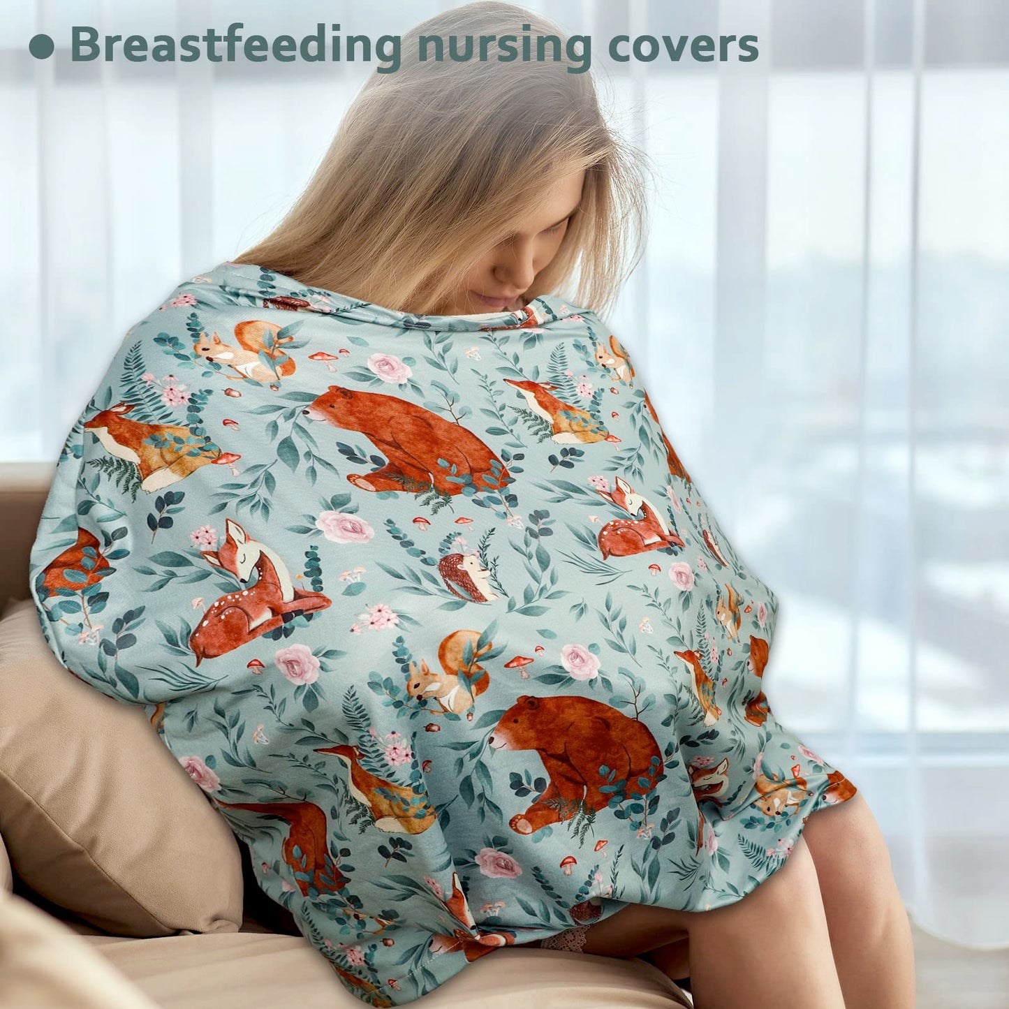 Nursing Cover Breastfeeding, Multi-use Baby CarSeat Cover Girls, Infant Stroller Car Seat Cover, Stretchy Carseat Canopy, Soft Breathable, Peony