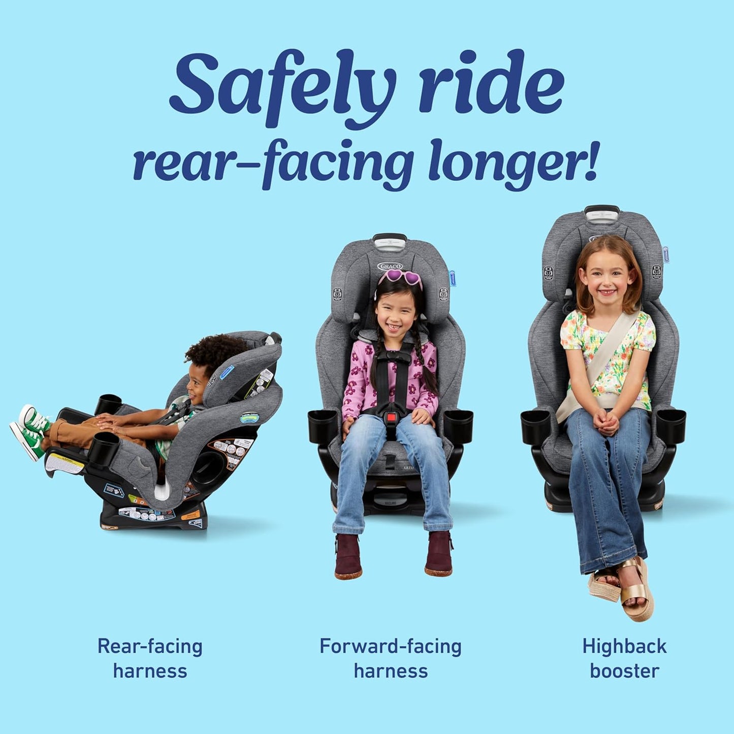 Graco Extend2Fit Convertible Baby Car Seat, Rear and Forward Facing, Adjustable Extension Panel for Extra Legroom, Gotham
