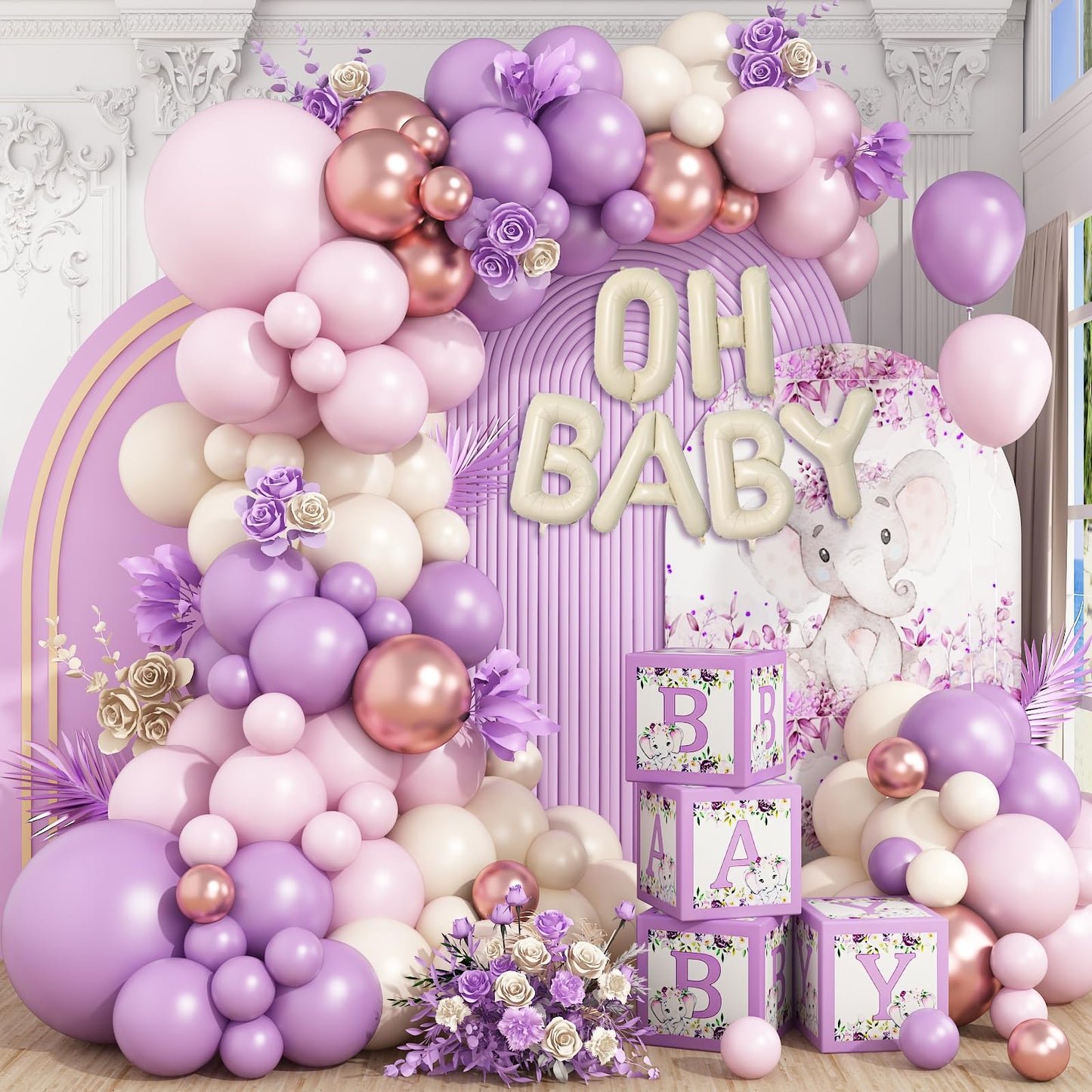 Sage Green Baby Shower Decorations,Boho Greency Neutral Balloon Arch with Oh Baby Balloon Banner Green Gold Balloons For Boy Girl Woodland Baby Shower Birthday Party Supplies