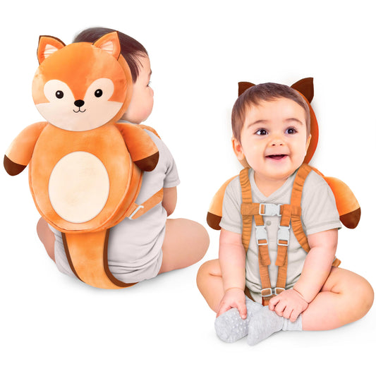 100% Cotton Non-Toxic Hypoallergenic Baby Backpack Head Protection Pillow, Full Head Coverage, Baby Head Pillow for Falling, Secure, Durable, Fox (Orange)
