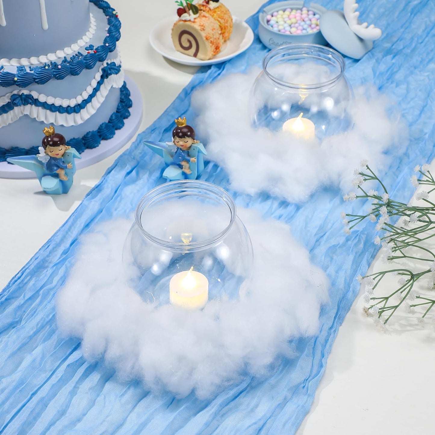 6 Set Cloud Baby Shower Party Table Centerpieces Cloud 30 oz Plastic Fish Bowls Cloud Candle LED with Hot Glue Gun for DIY Baby Shower Wedding Party Decorations Gifts