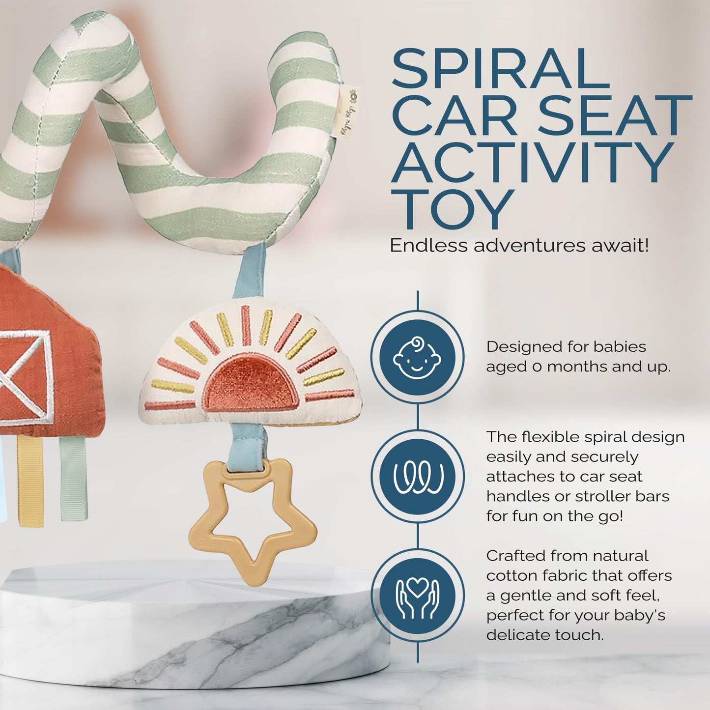 Itzy Ritzy Spiral Car Seat & Stroller Activity Toy - Stroller & Car Seat Toys for Ages 0 Months and Up - Hanging Toys Include Dangling Ring, Mirror and Textured Ribbons (Pastel Rainbow)