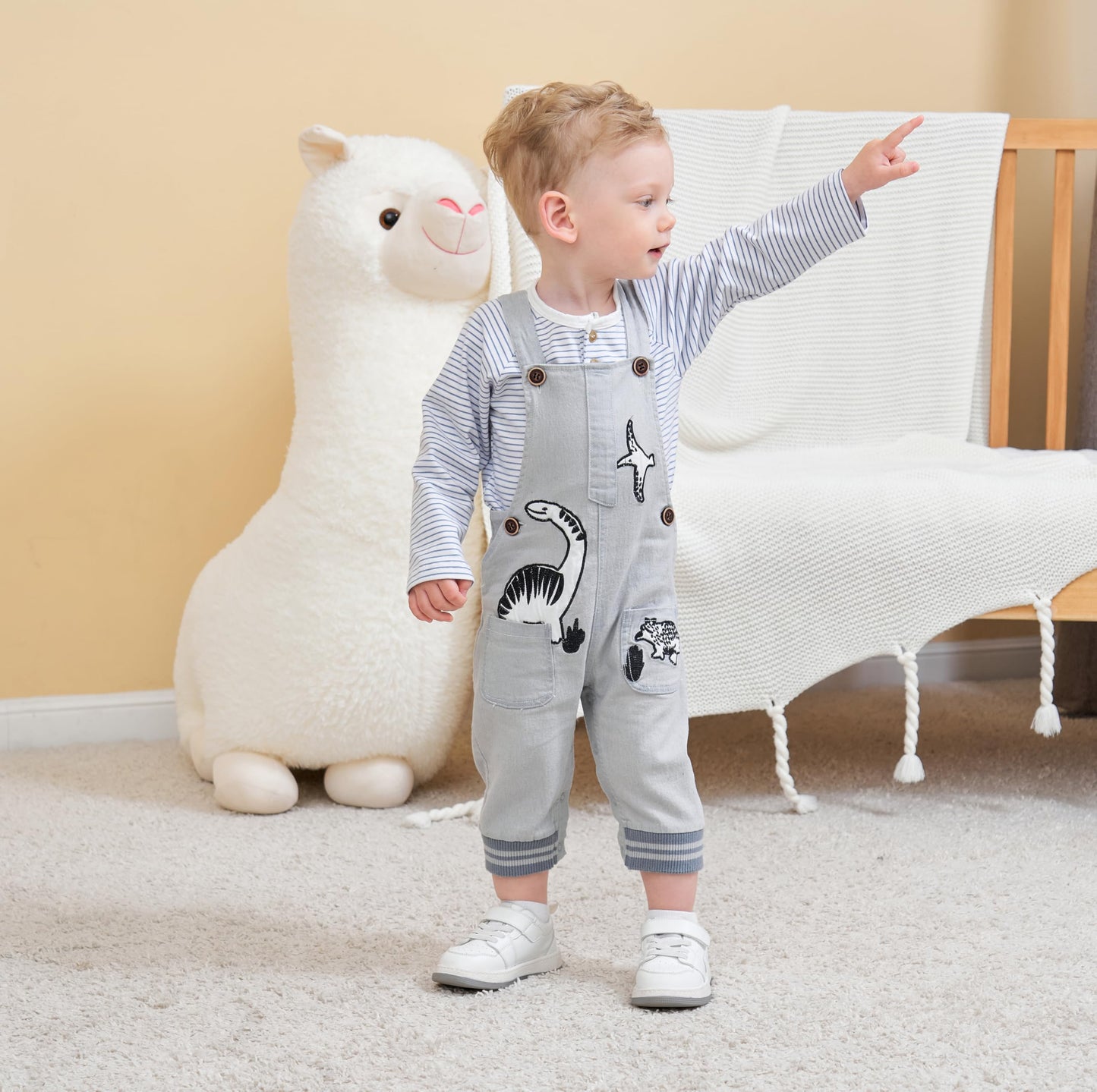 Baby Boy Clothes Set Infant Boy's Long Sleeve Romper+Dinosaur Denim Overalls Toddler Boys Fall Winter Outfits Suit