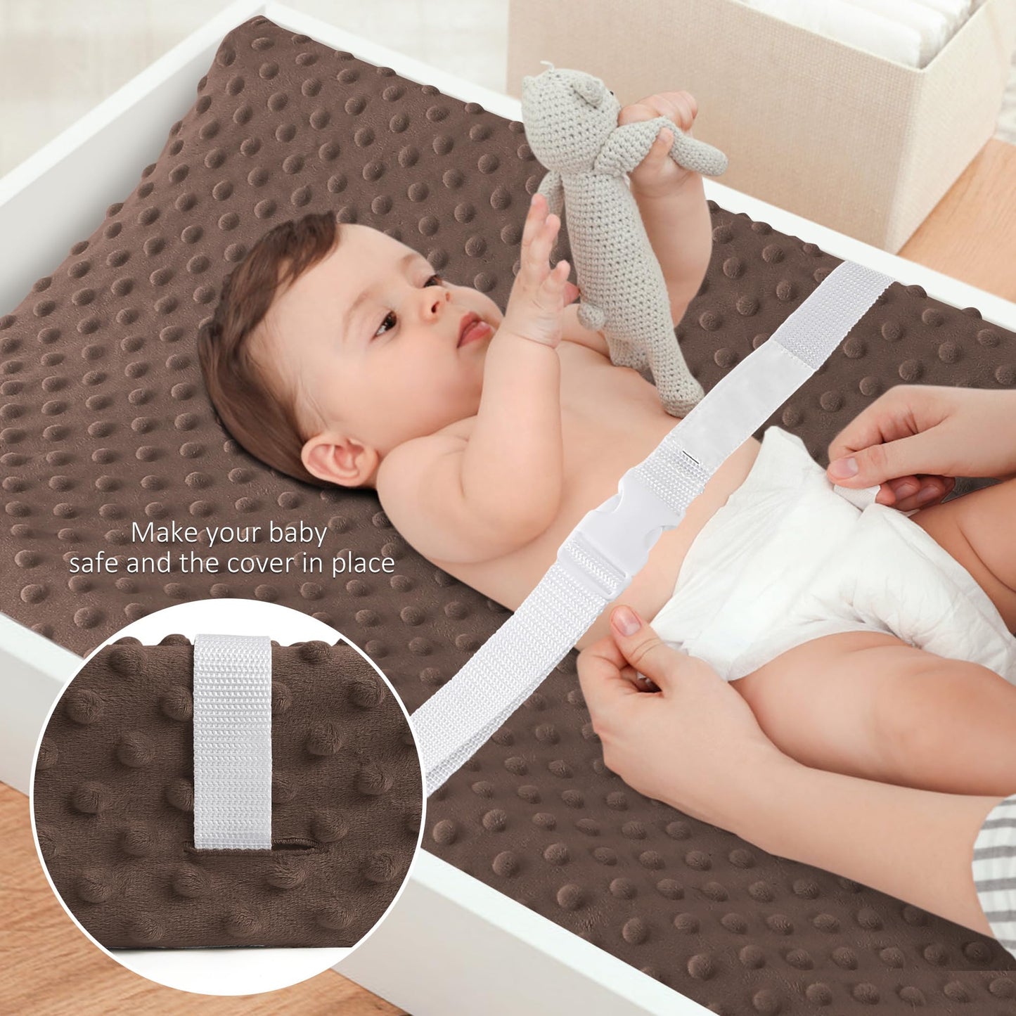 Susurration 2Pack Changing Pad Covers Super Soft Minky Dots Plush Changing Table Covers 33x17x7in Breathable Changing Pad Sheets for Unisex Baby Girls and Boys (Beige&Brown)