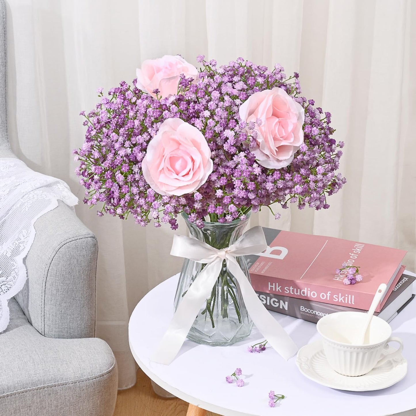 MARTINE MALL Babys Breath Artificial Flowers, 15 PCS White Baby Breath Flowers Artificial Bulk, Fake Babys Breath Gypsophila Real Touch Faux Babys Breath for Wedding Floral Arrangement Home Decor