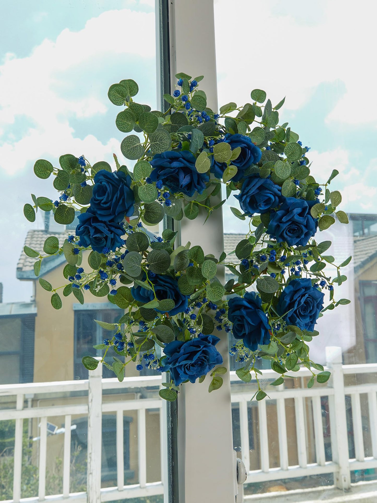 Anna's Whimsy 5.91FT Artificial Eucalyptus Garland with Flowers, Fake Flower Rose Gypsophila, Faux Floral Greenery Garland for Wedding Spring Home Party Craft Art Table Runner Decor