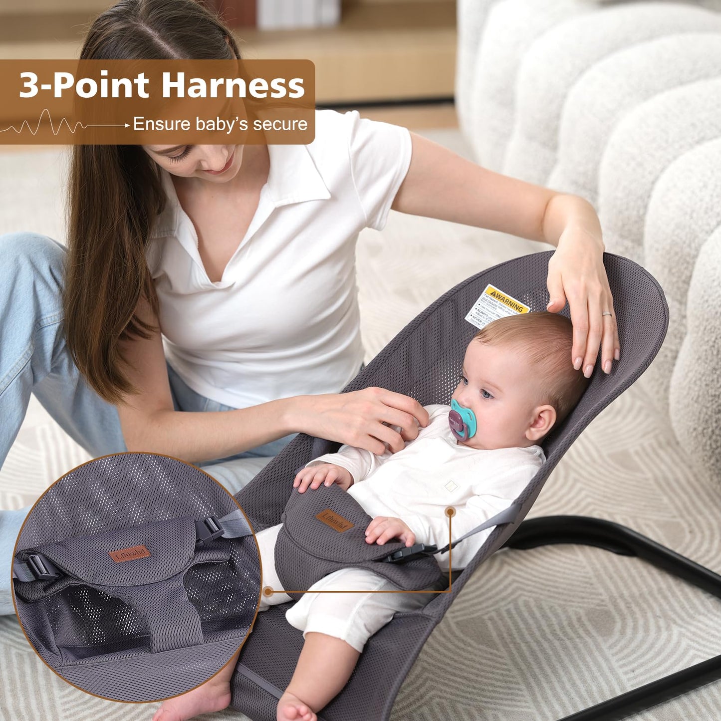Baby Bouncer,Baby Bouncer Seat,Portable Infant Bouncer with 3-Point Safety Harness,Ergonomic Bouncy Seat, Newborns Bouncer for Babies 0-6 Months up to 20lbs,ASTM-Certified(Pink)
