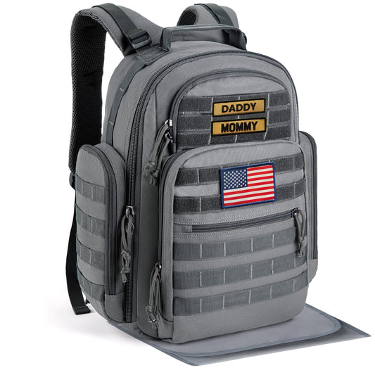 SHARKMOUTH Diaper Bag Backpack for Dad and Mom, Military Molle diaper Pack with Insulated Bottle Holders and Wipe Pocket
