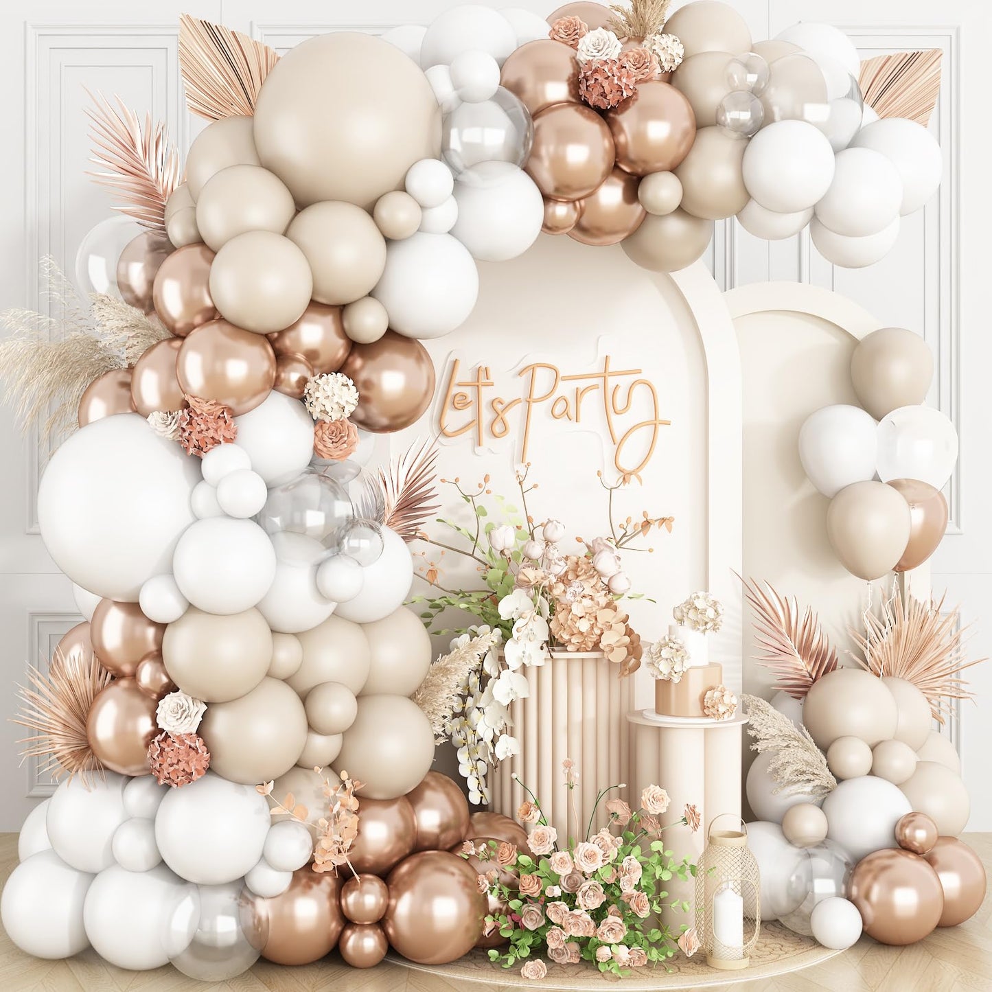 Ivory White Balloon Arch Kit,Boho Balloon Garland with Pastel Orange Cream Beige Champagne Gold White Sand Balloons for Neutral Baby Shower Wedding Boho Bridal Party Decorations