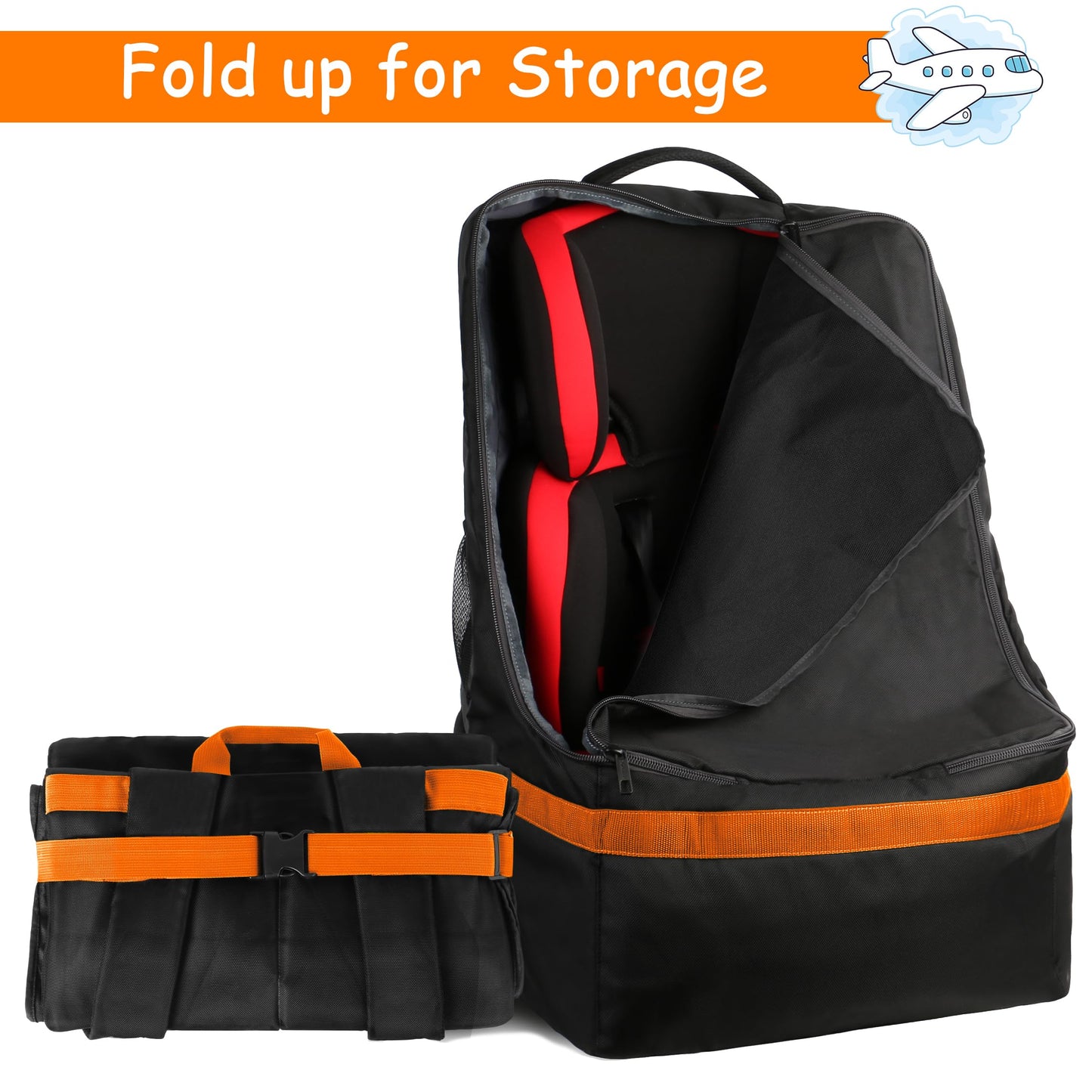 YOREPEK Padded Car Seat Travel Bag Backpack for Airplane, Heavy Duty Car Seat Bags for Air Travel, Carseat Cover for Airplane Travel with Shoulder Strap, Car Seats Carrier for Airport, Black