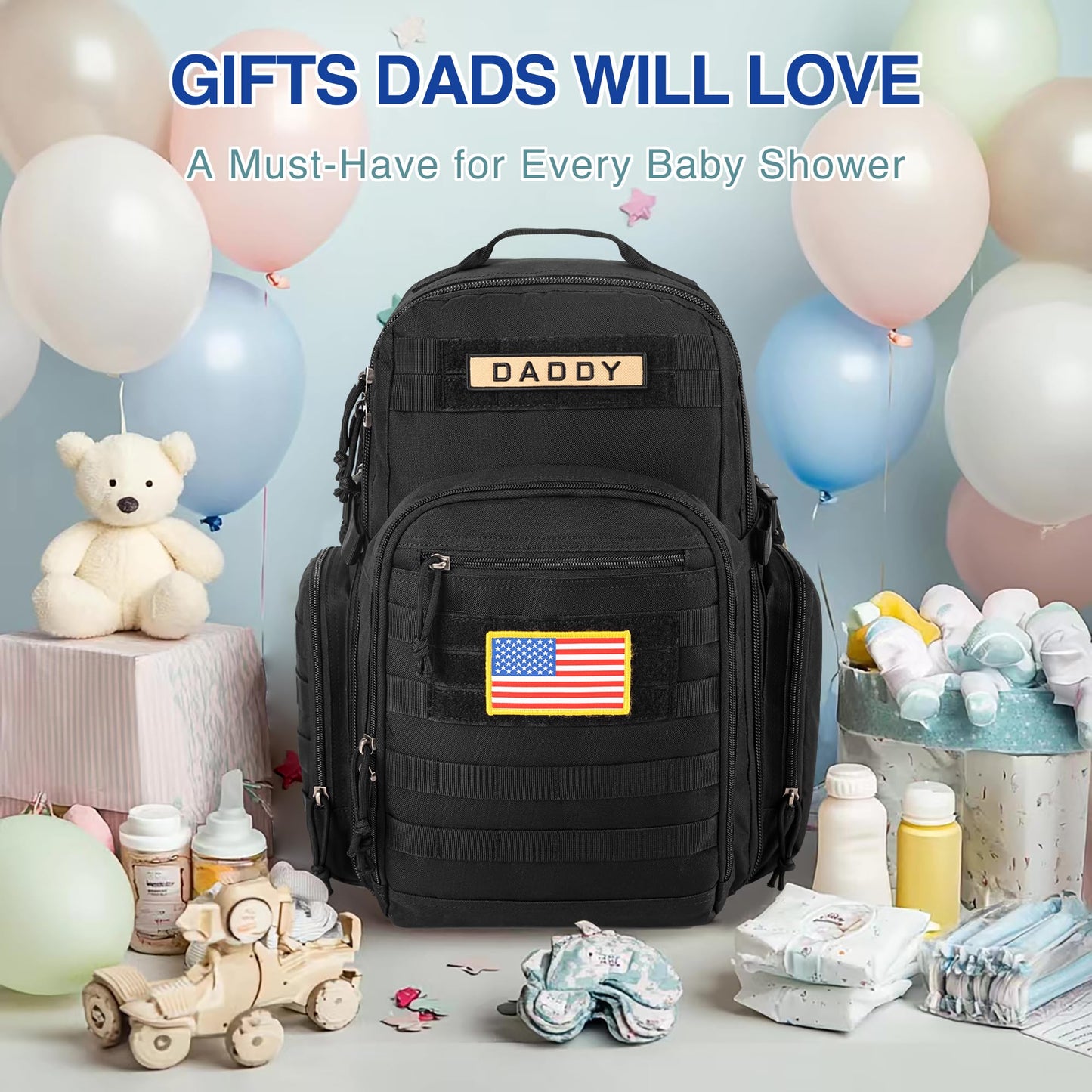 MIRACOL Military Diaper Bag for Dad - Large Diaper Backpack with 12+ Compartments - Insulated Bottle Pockets Quick-Access Wipe Dispenser for Travel Hiking Camping Tan
