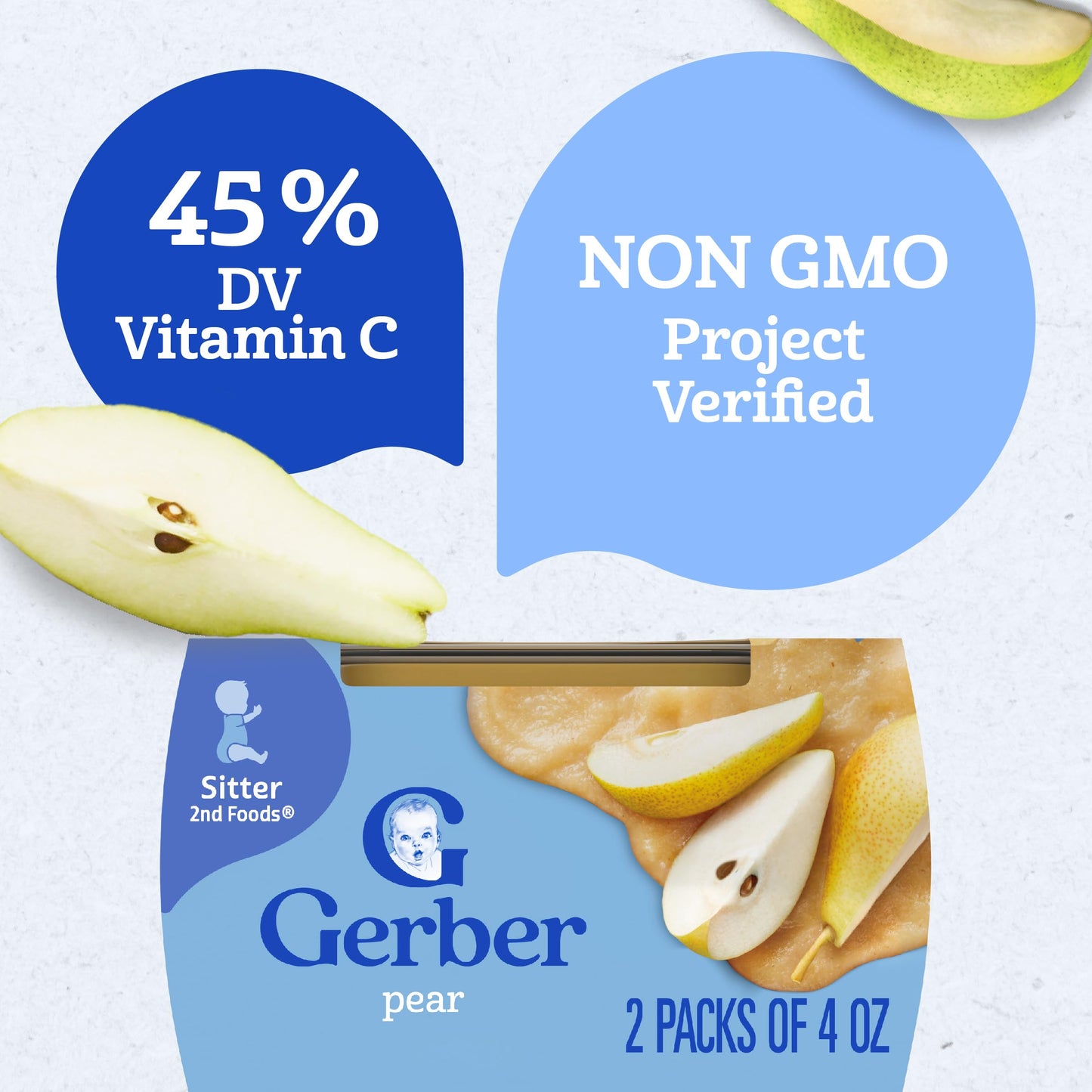 Gerber 2nd Food Baby Food Peach Puree, Natural & Non-GMO, 4 Ounce Tubs, 2-Pack (Pack of 8)