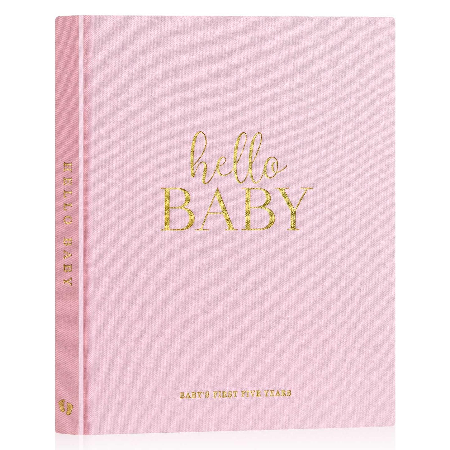 Lanpn Hello Baby First 5 Year Memory Book for Boy Girl - Linen Hardcover Baby Book Keepsake for New Parents - Newborn Baby Journal Scrapbook Photo Album Baby Milestone Book (Beige, 154 Pages)