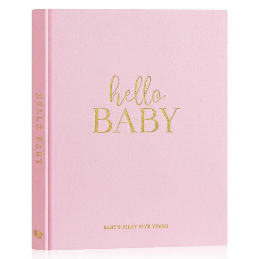 Lanpn Hello Baby First 5 Year Memory Book for Boy Girl - Linen Hardcover Baby Book Keepsake for New Parents - Newborn Baby Journal Scrapbook Photo Album Baby Milestone Book (Beige, 154 Pages)