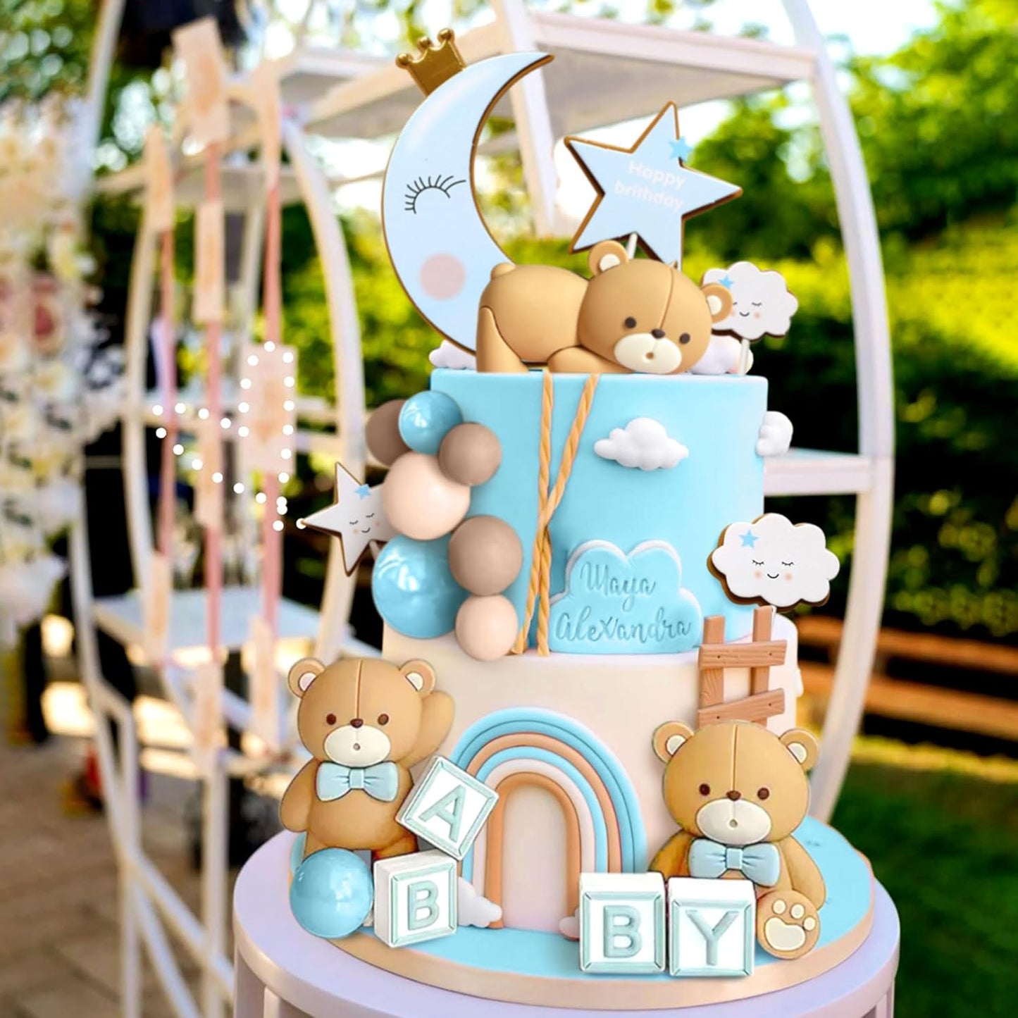 JeVenis Blue Bear Cake Decoration Baby Bear Baby Shower Cake Topper Bears Cake Decoration Baby Shower Birthday Cake Decoration
