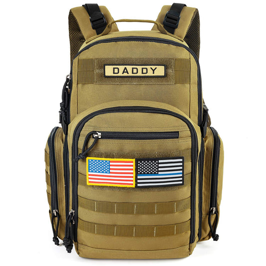 MIRACOL Military Diaper Bag for Dad - Large Diaper Backpack with 12+ Compartments - Insulated Bottle Pockets Quick-Access Wipe Dispenser for Travel Hiking Camping Tan