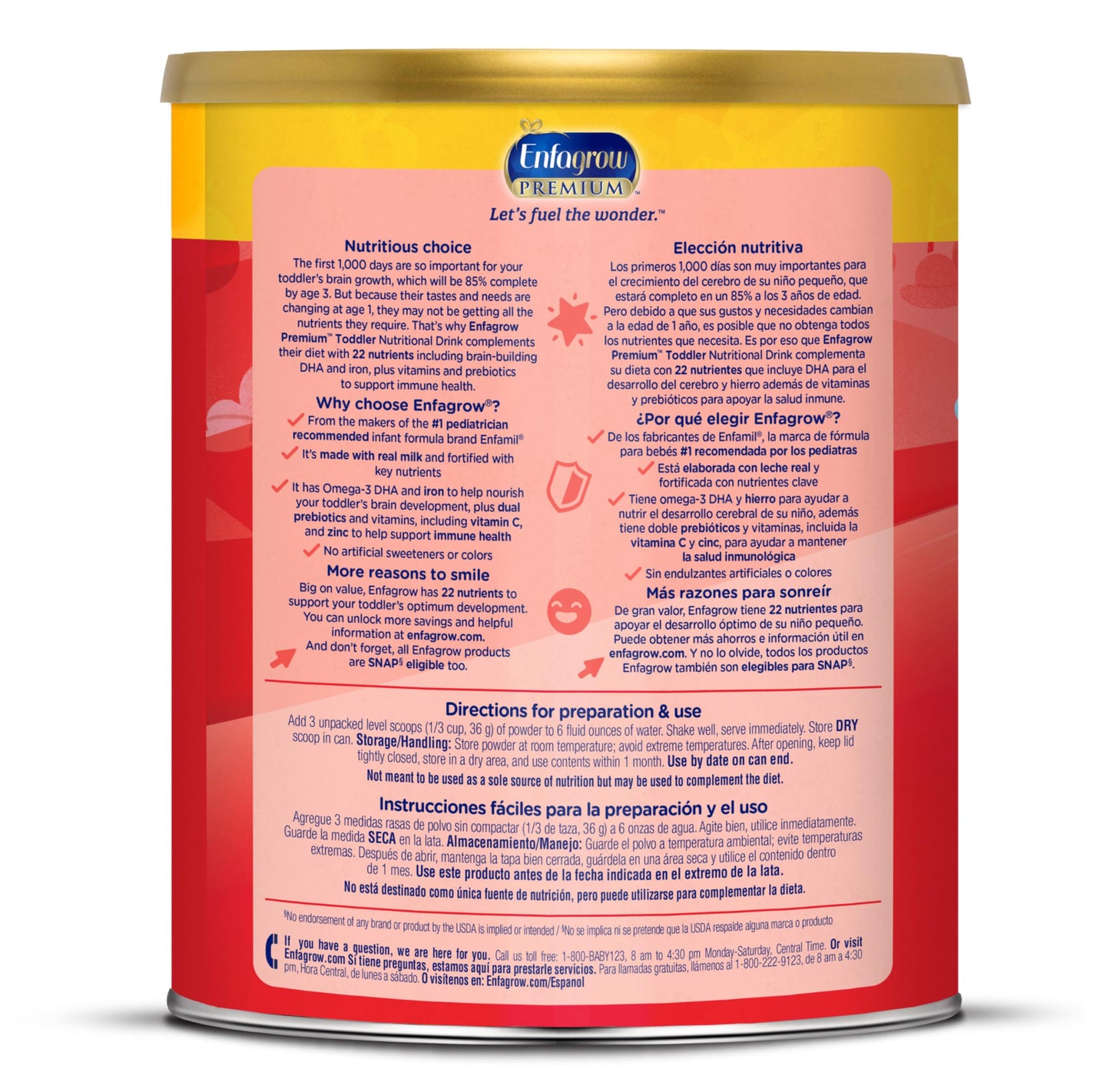 Enfagrow PREMIUM Toddler Nutritional Drink, Made with Real Milk, Brain-Building Omega-3 DHA, Nutrients and Prebiotics for Growth & Immune Support, Non-GMO, Toddler Milk Powder, 24 Oz Can