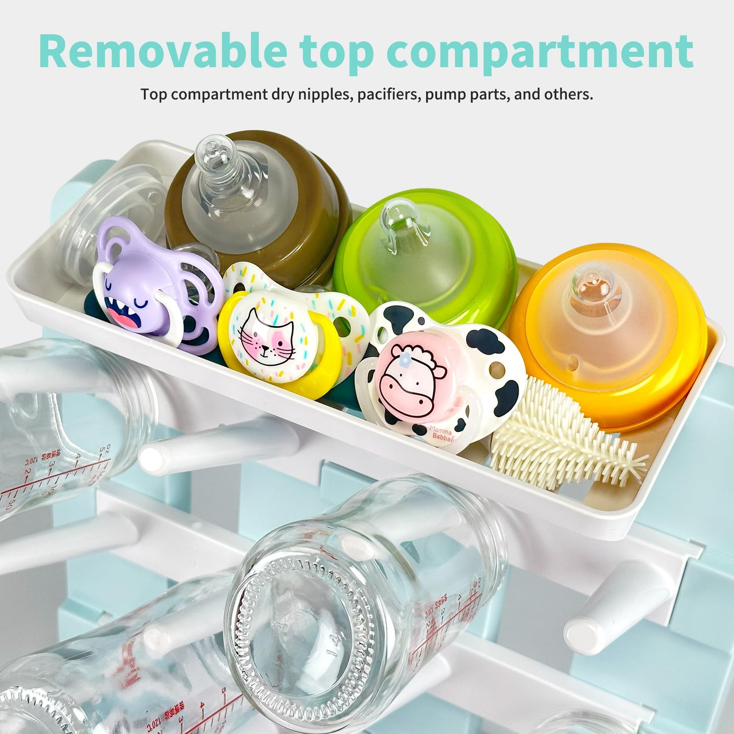 Baby Bottle Drying Rack, Vertical Standing Bottle Dryer Rack Holder-Space Saving Baby Bottle Drying Rack for Countertop-Holds Up to 12 Baby Bottles & Cup(Gray & Khaki)