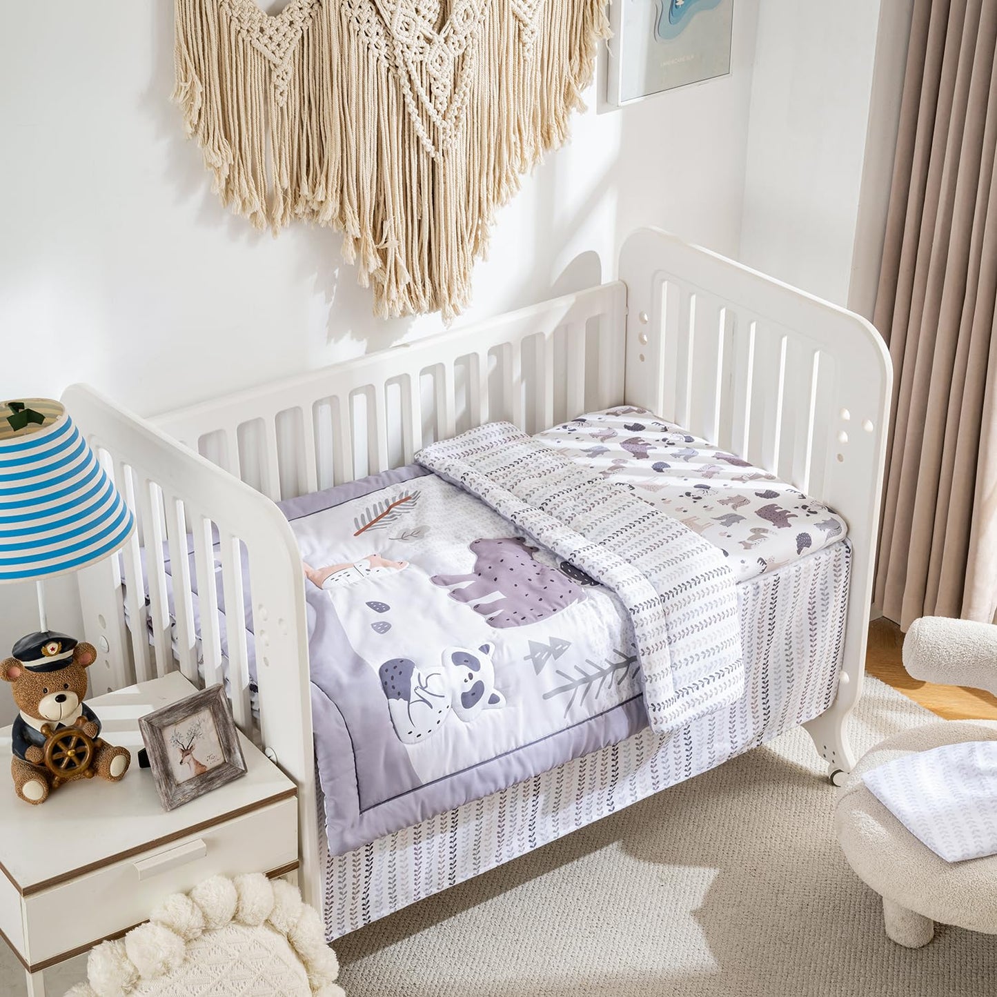 Crib Bedding Set 4 Pieces – Includes Comforter, 2 Fitted Sheets for Easy Changing, Crib Skirt – Soft, Breathable, Machine Washable – Fits Standard Crib Mattress – Baby Nursery Set for Boys & Girls