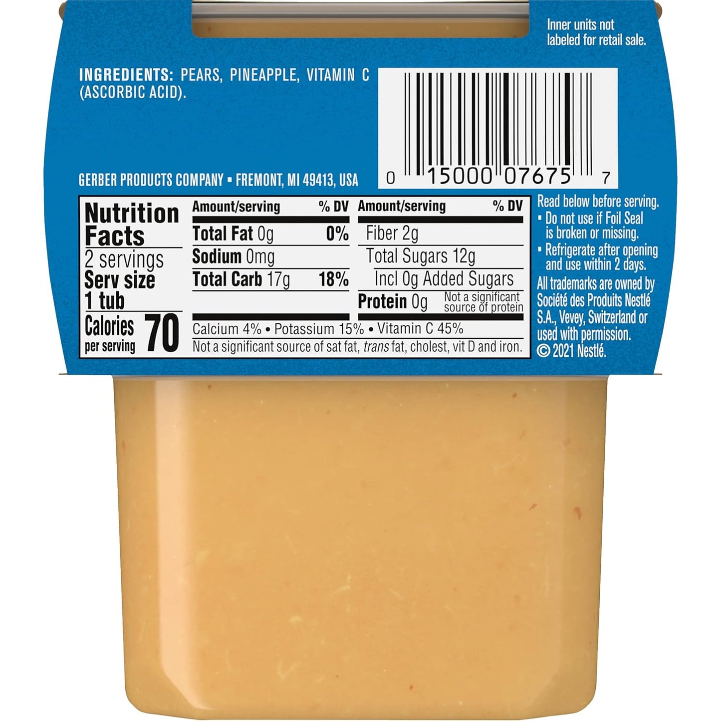 Gerber Second Foods Sitter Pear Pineapple Baby Food Plstc Cup In Sleeve, 8 Ounce