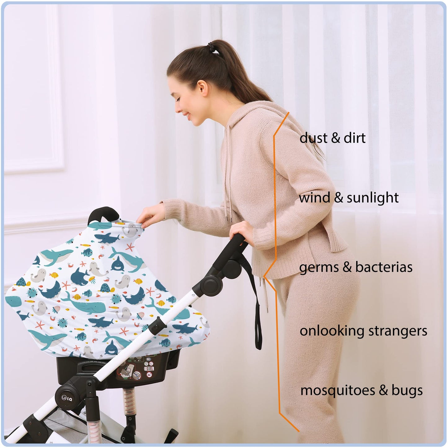 Car Seat Covers Canopy Cover - Multi-use Cover Carseat Canopy, Breathable Breastfeeding Cover, Car Seat Covers for Bbies, Boys & Girls Shower Gifts (Dark Blue Dinosaur)