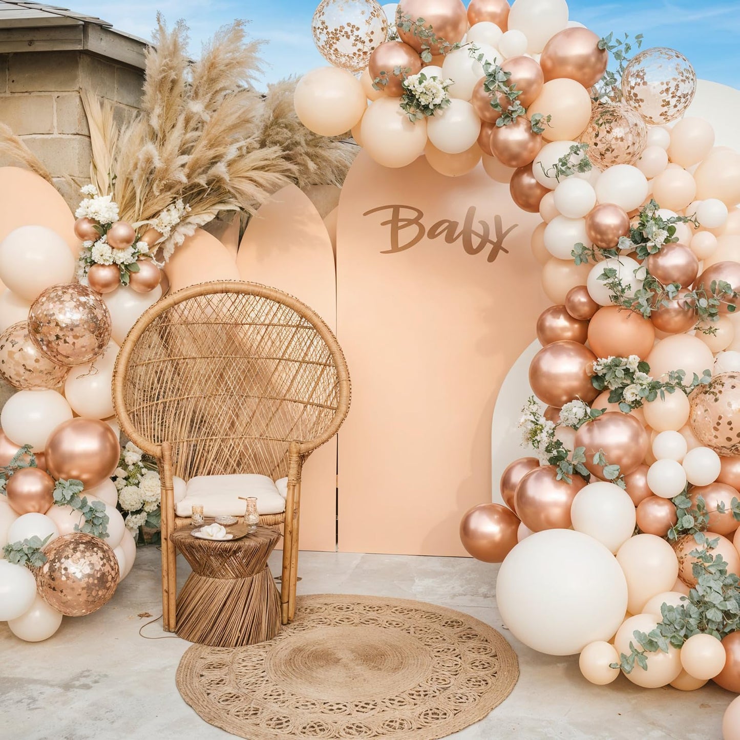 Ivory White Balloon Arch Kit,Boho Balloon Garland with Pastel Orange Cream Beige Champagne Gold White Sand Balloons for Neutral Baby Shower Wedding Boho Bridal Party Decorations