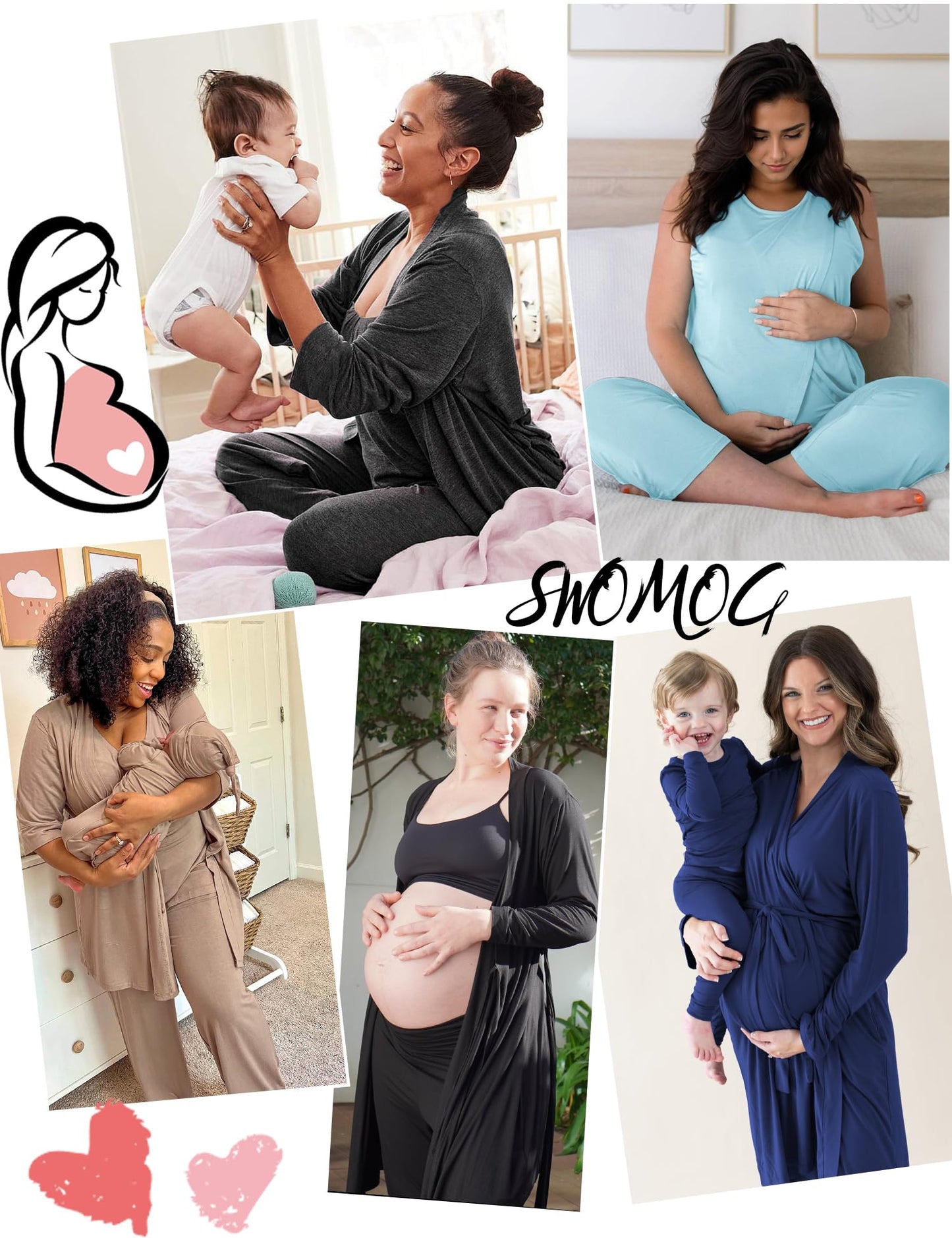 SWOMOG Maternity Nursing Robe Set 3 PCS Postpartum Breastfeeding Pajamas Hospital Pregnancy Pjs Double Layer Lounge Set