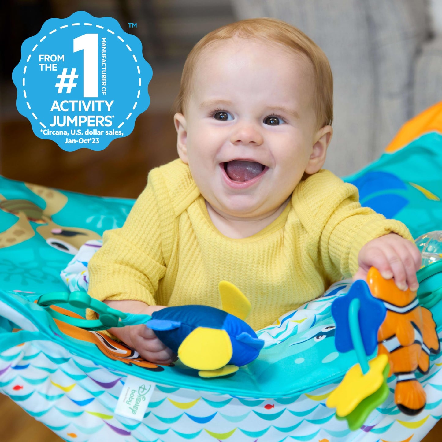 Bright Starts Pop 'N Jump Portable Activity Jumper, Indoor/Outdoor Use, Owl Forest with 4 Sensory Toys, Ages 6-12 Months