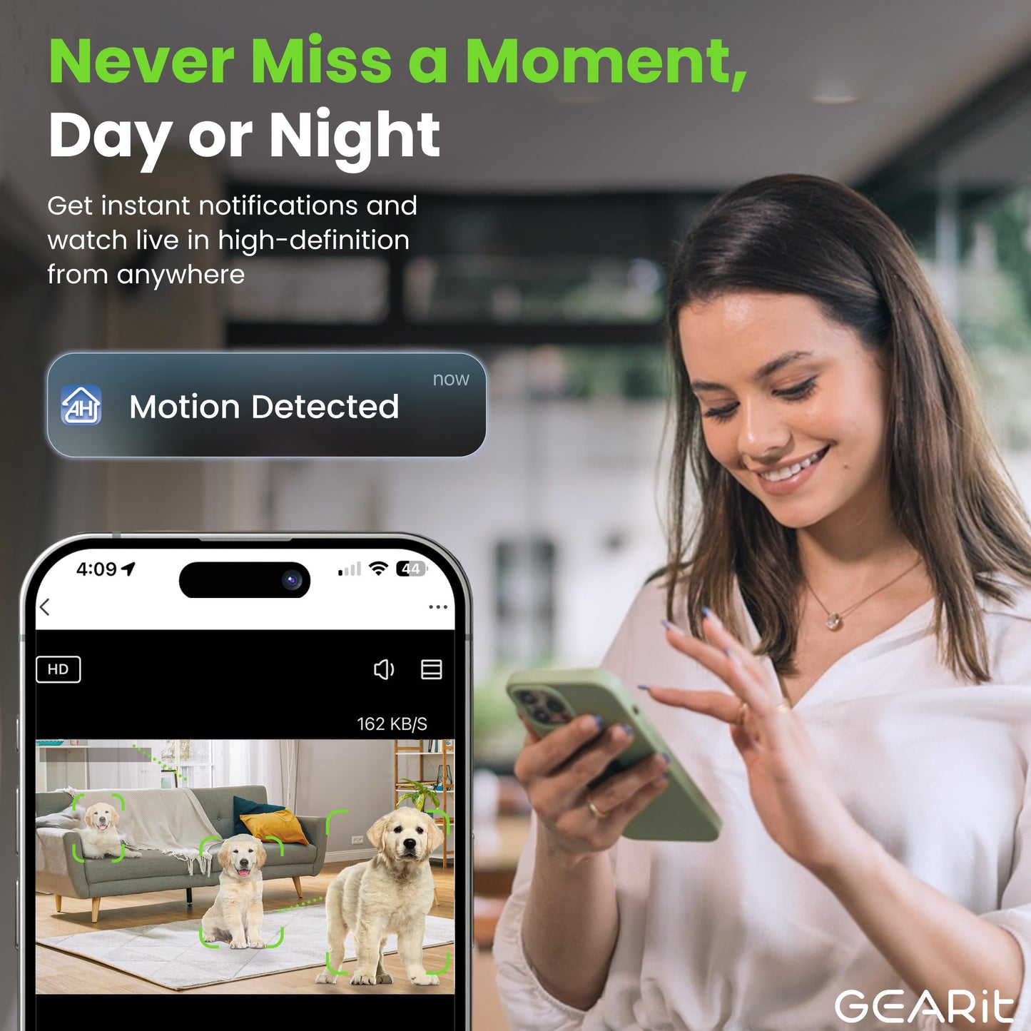 GEARit Baby Monitor with Camera & Audio 2K Video with Motion & Crying Detection, 2 Way Audio Easy WiFi Setup, Remote Monitoring - Easy to Set Crib Monitor with Adjustable Stand