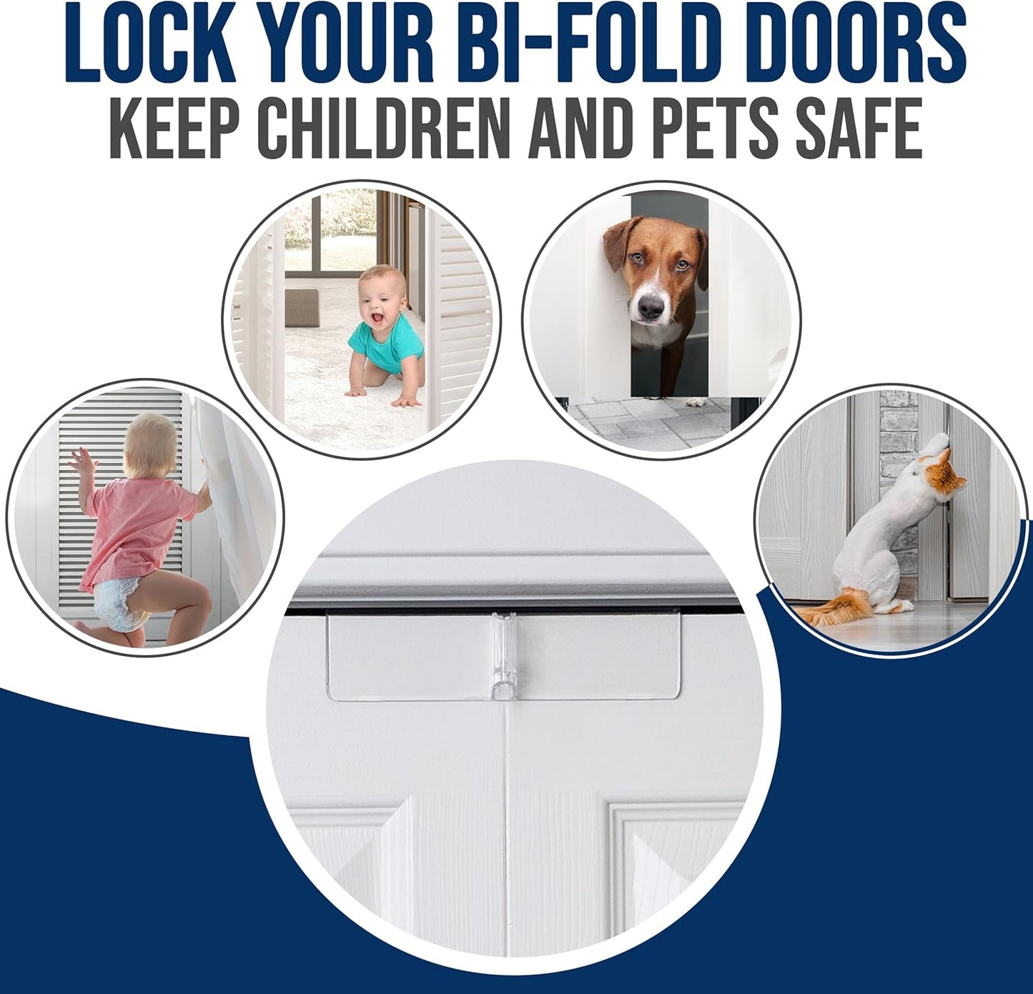 (2- Pack) - Safety Innovations Bi-fold Door Lock - Closet Protection Child and Pet Proof Bi-fold Door Lock - Tool-Free Installation - Unbreakable Clear Polycarbonate - for 1 3/8" Thick Wood Doors