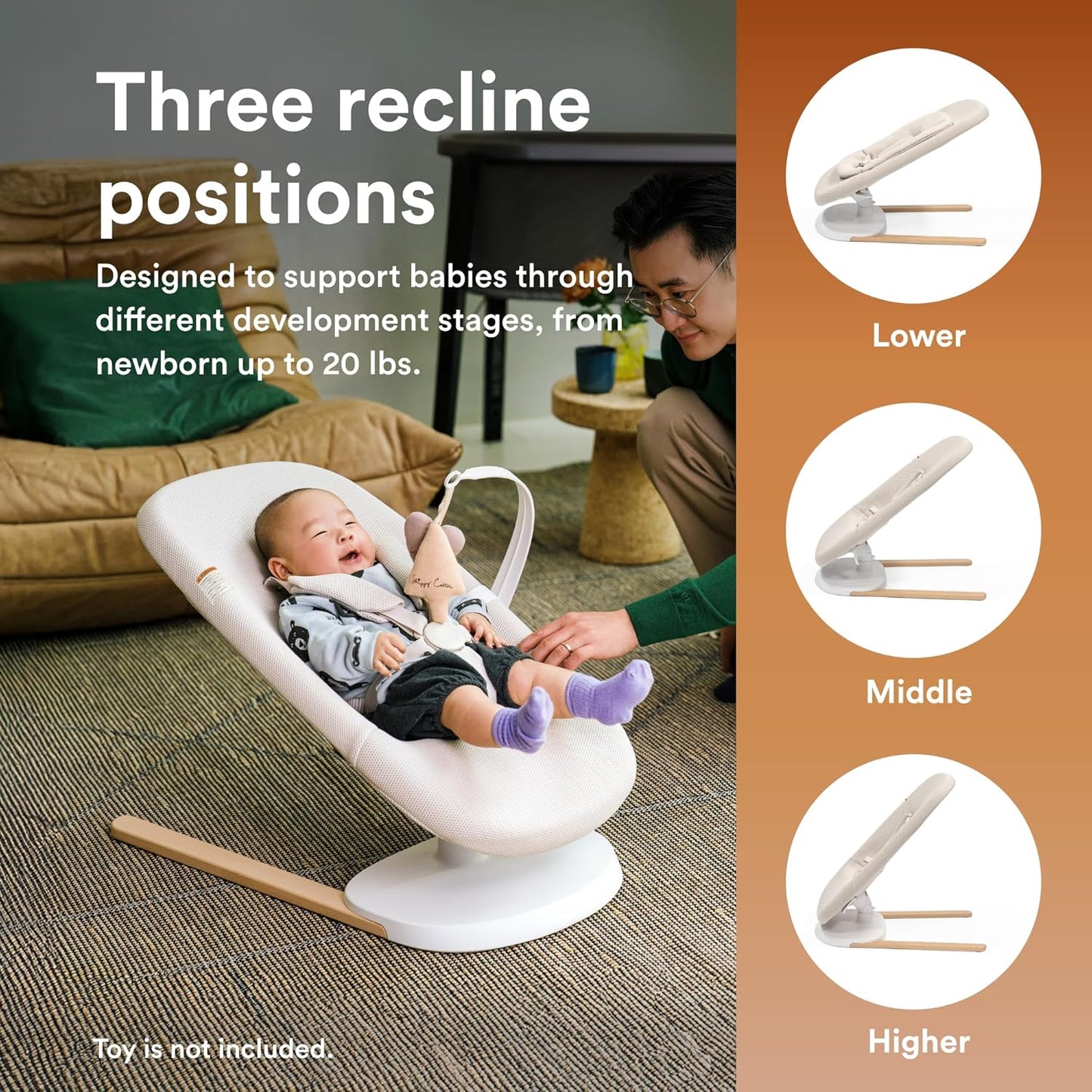 Stokke Yoga Baby Bouncer & Swing, Light Sand - Dual Movement to Soothe & Stimulate Babies Up to 20 lbs - Includes Newborn Cushion for Head Support - Three Adjustable Positions