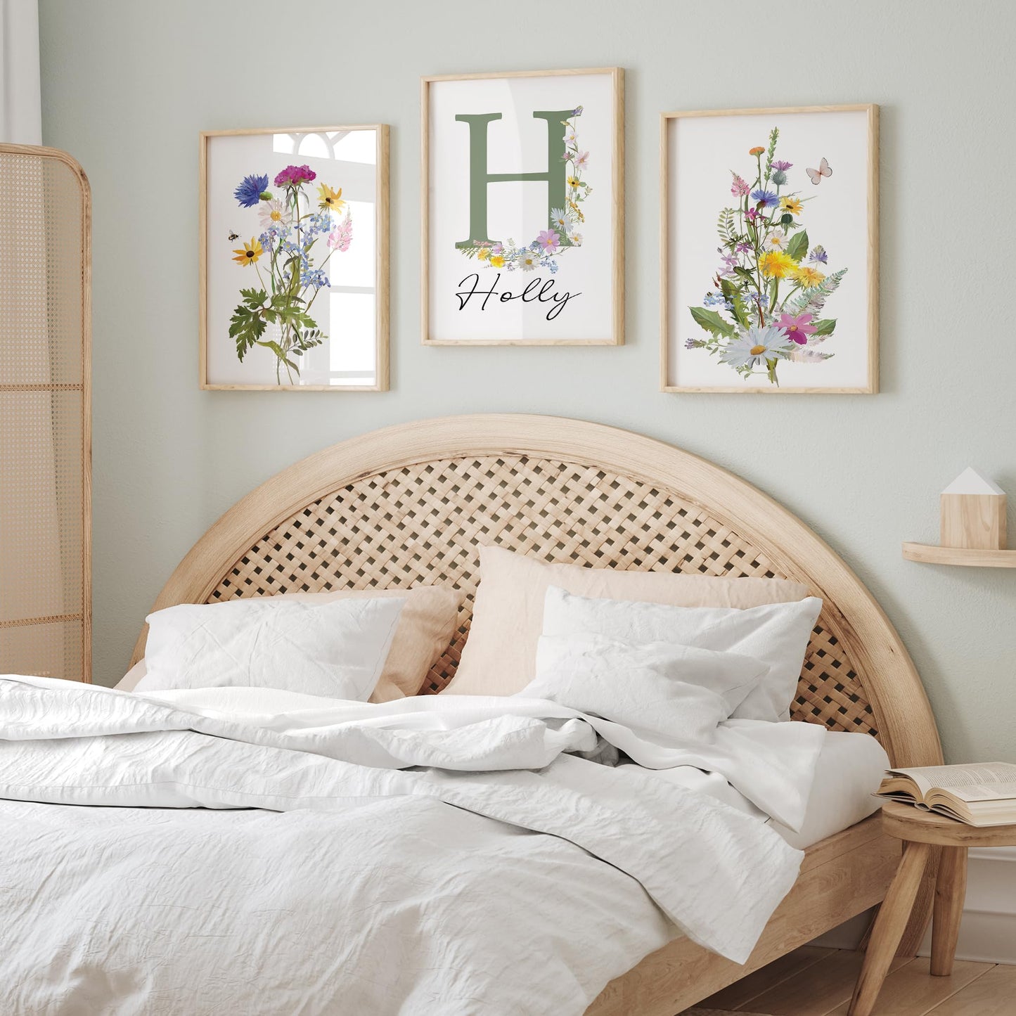 Personalized Wildflower Nursery Prints, Custom Floral Name Wall Art, Baby Girl Initial Monogram Posters, Boho Watercolor Wild Flower Artwork - Unframed (Autumn Meadow, 8x10)