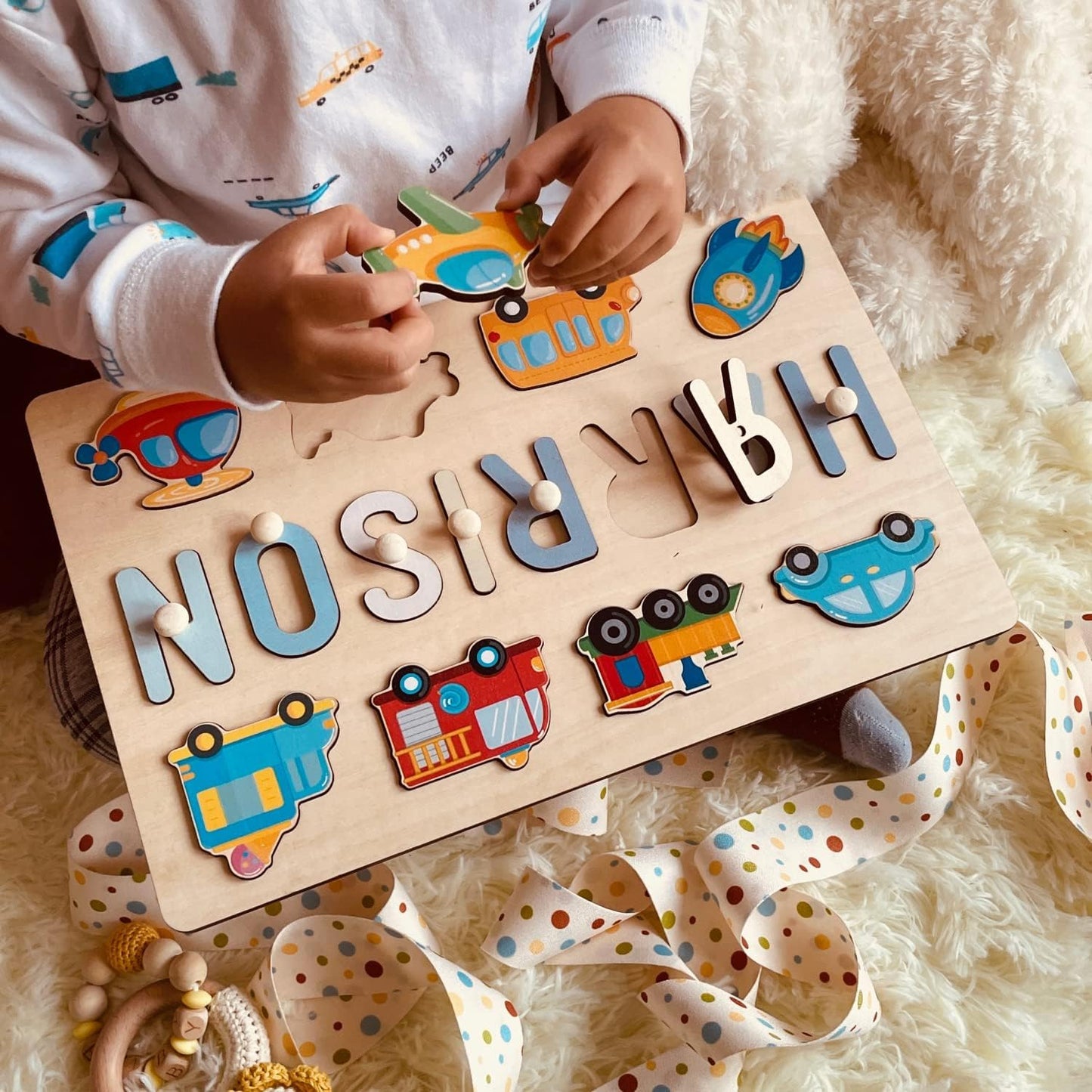 Personalized Name Puzzle with Gift Wrapping and Customizable Blessing - Montessori Learning Toy for Toddlers Ages 1-3, Helps Kids Recognize Their Names