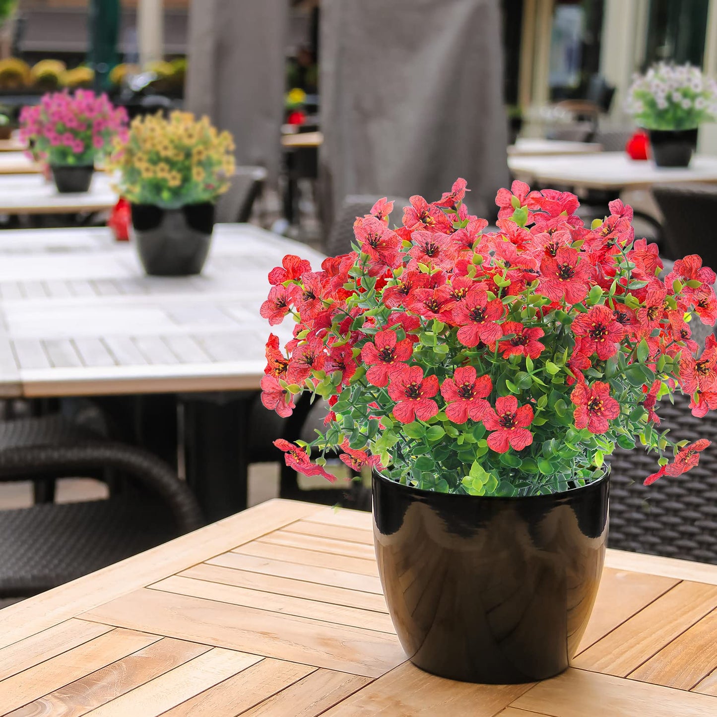 12 Bundles Artificial Flowers Outdoor UV Resistant Fake Plastic Plants Indoor Outside Hanging Plants Garden Porch Window Box Home Wedding Farmhouse Festive Shrub Decor (Pink)