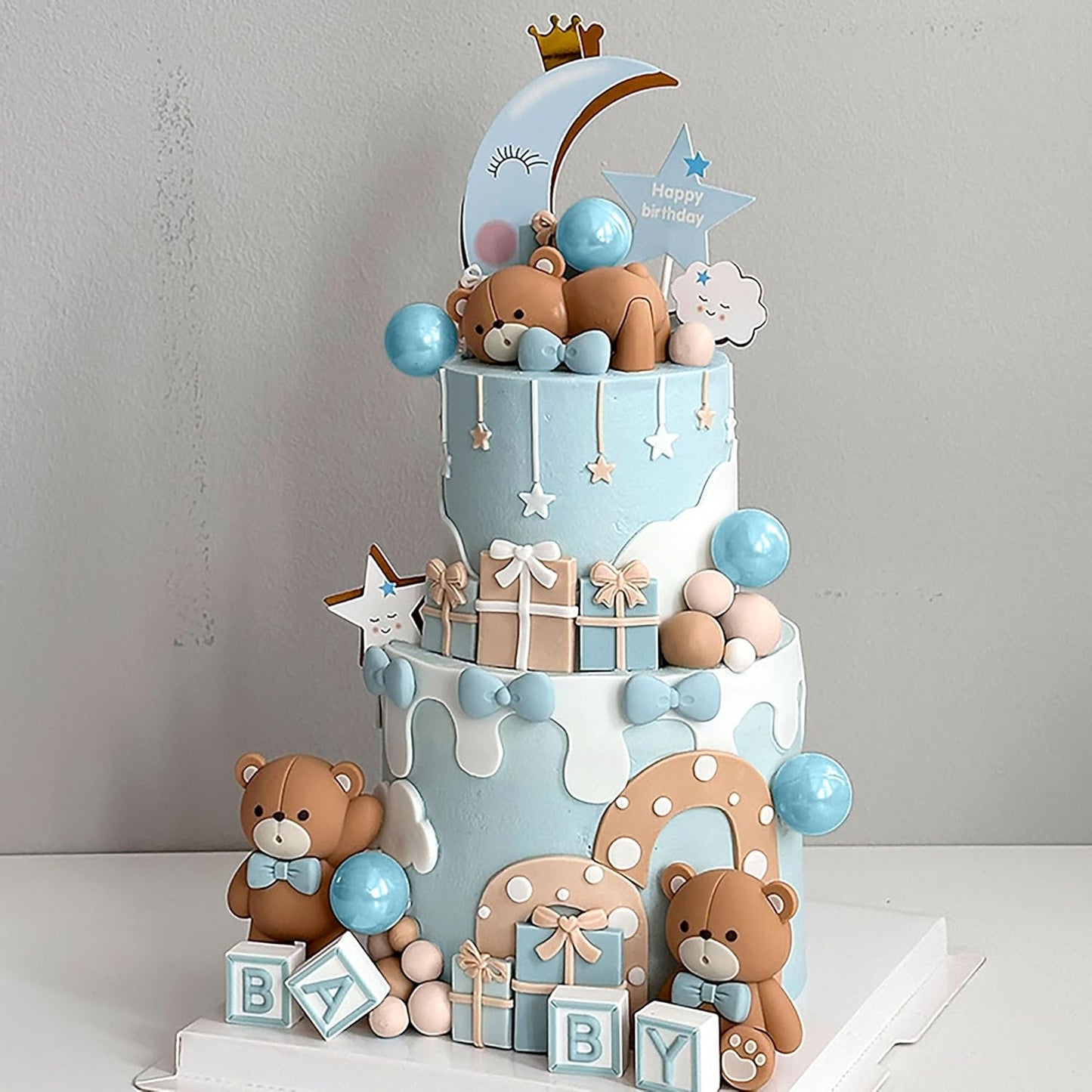 JeVenis Blue Bear Cake Decoration Baby Bear Baby Shower Cake Topper Bears Cake Decoration Baby Shower Birthday Cake Decoration