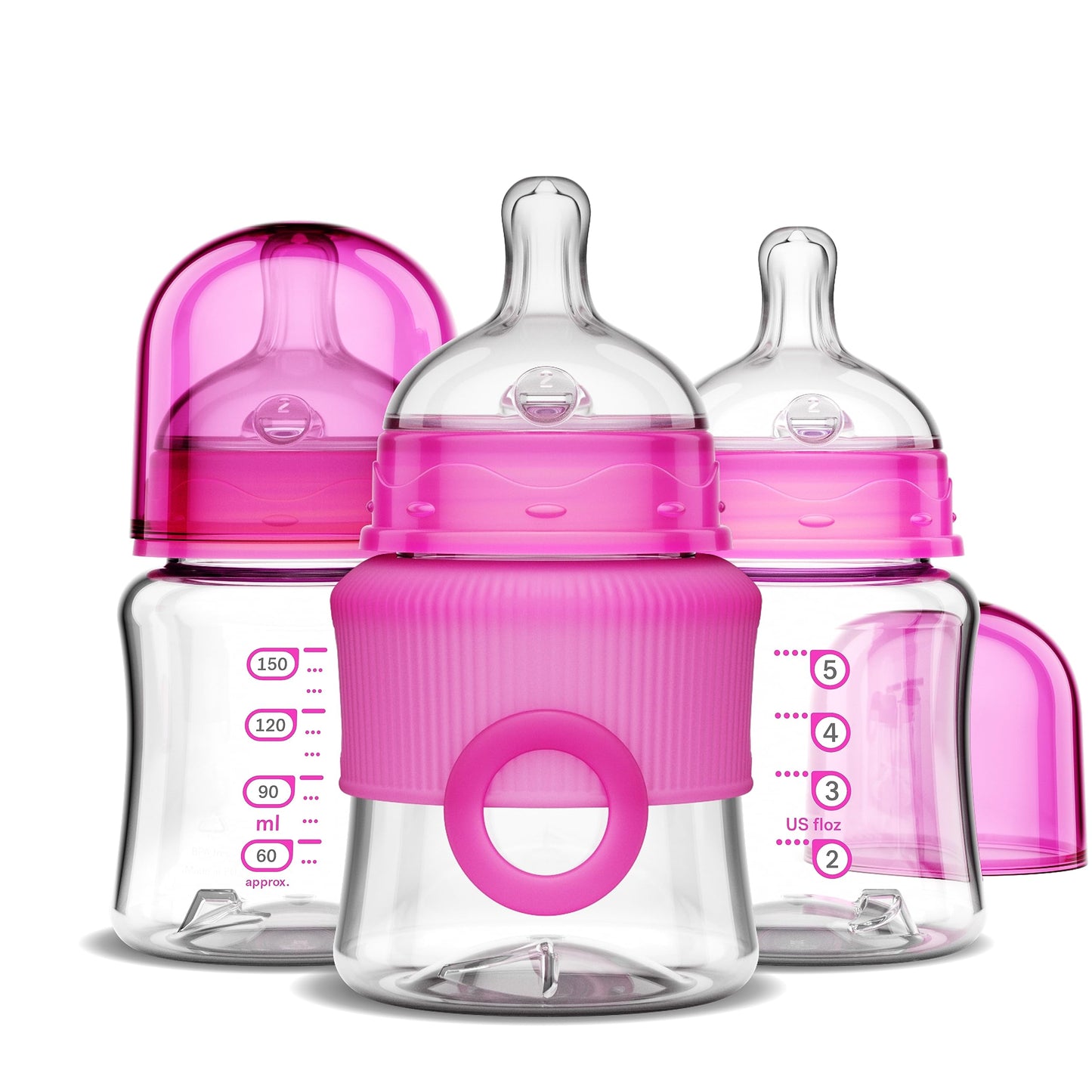 Smilo Baby Bottle Set with Stage 0 Slow Flow Anti Colic Nipple, 10 Oz / 300 ml Capacity, 3X Pack of Anti Colic Baby Bottles 0-3 Months - Aqua Blue