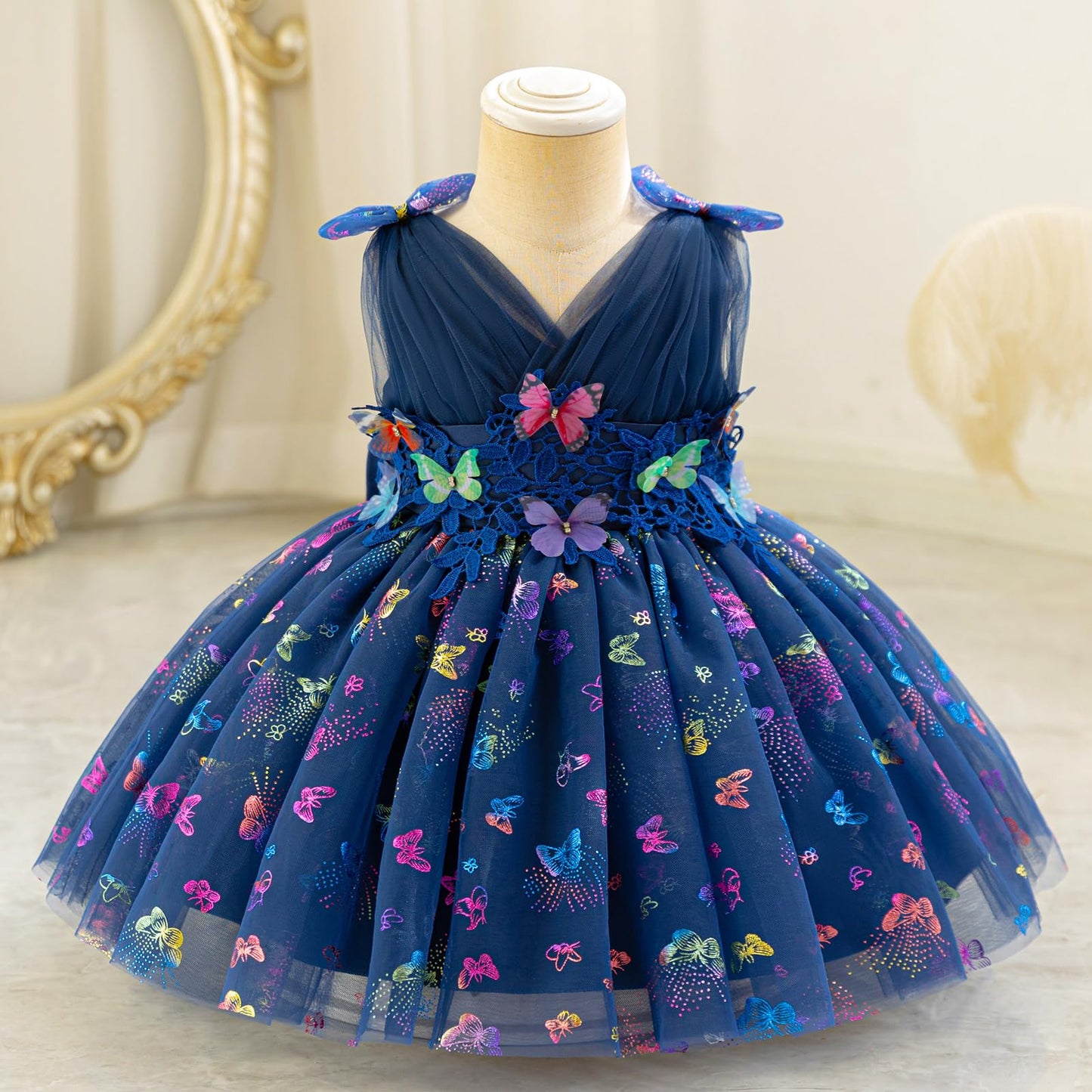 IDOPIP Toddler Baby Girls Shiny Butterfly Tutu Dress Princess Birthday Party Pageant Flower Girl Wedding V-Backless Dresses