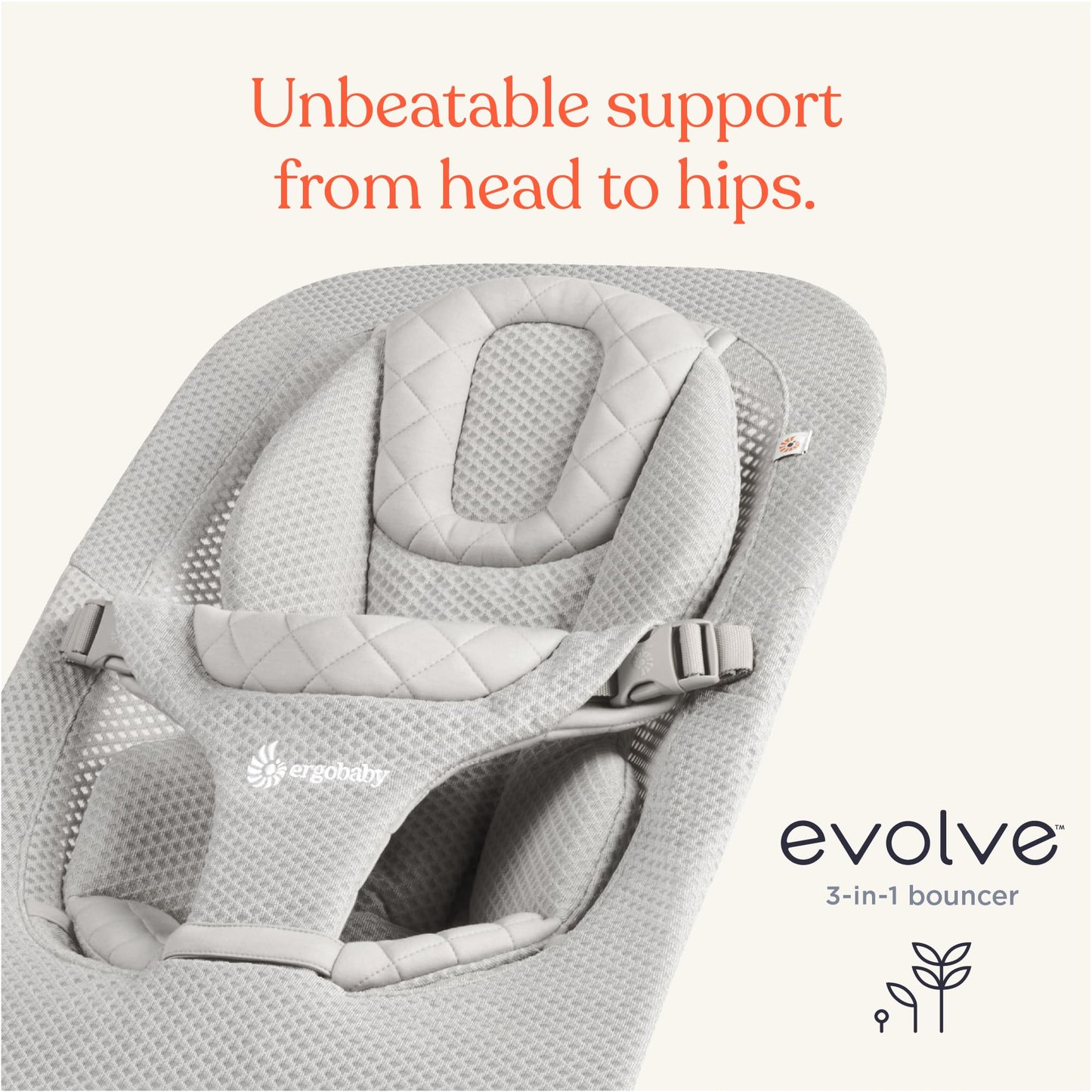 Ergobaby Evolve 3-in-1 Mesh Bouncer, Adjustable Multi Position Baby Bouncer Seat, Fits Newborn to Toddler, Grey Mesh