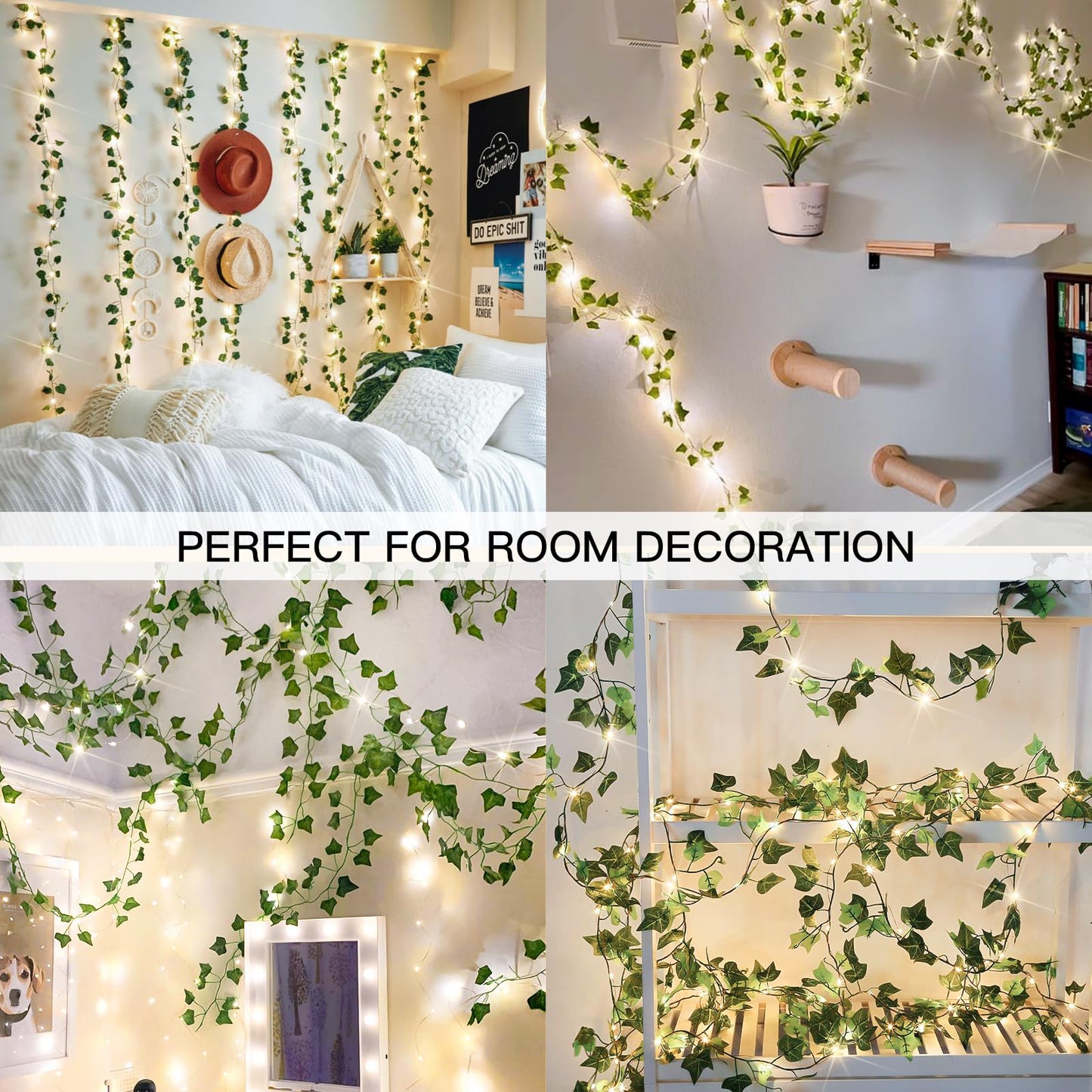 suddus Vine with Fairy Lights Battery Operated, 33ft 100 LED Ivy String Lights with Remote, Leaf Lights for Bedroom, Room, Wall, Garden, Party, Wedding Decor (Warm White)