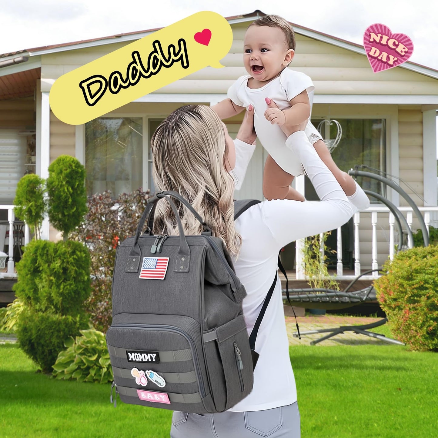 Diaper Bag Backpack for Dad and Mom with USB Charging Port Stroller Straps and Insulated Pocket,army military Travel Nappy Backpack for Daddy/Mommy (Black)
