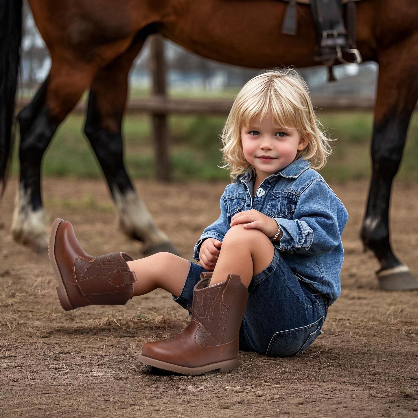 Blikcon Toddler Cowboy Boots for Boys Girls Baby Infant Cowgirl Boots Round Toe All Seasons 6-36 Months (Infant/Toddler)