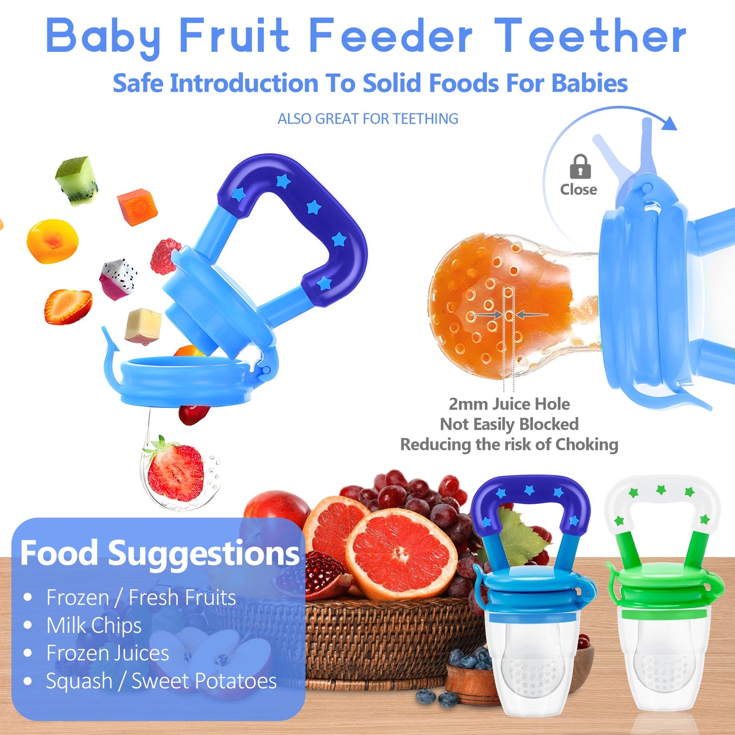 WAJIAYON Baby Fruit Feeder Pacifier | Infant Food Feeder Pacifier & Food Dispensing Spoon | Mesh Fresh Fruit Teethers for Babies | Silicone Feeder Baby Shower Gifts for Boys and Girls (Pink)