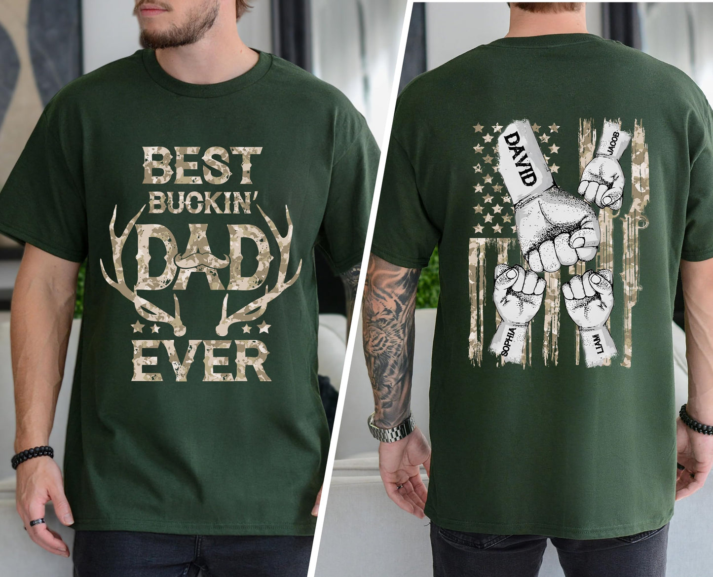 Personalized Fathers Day Shirts for Dad, Grandpa Shirt with Grandkids Names, Gifts for Dad Hunting Fishing